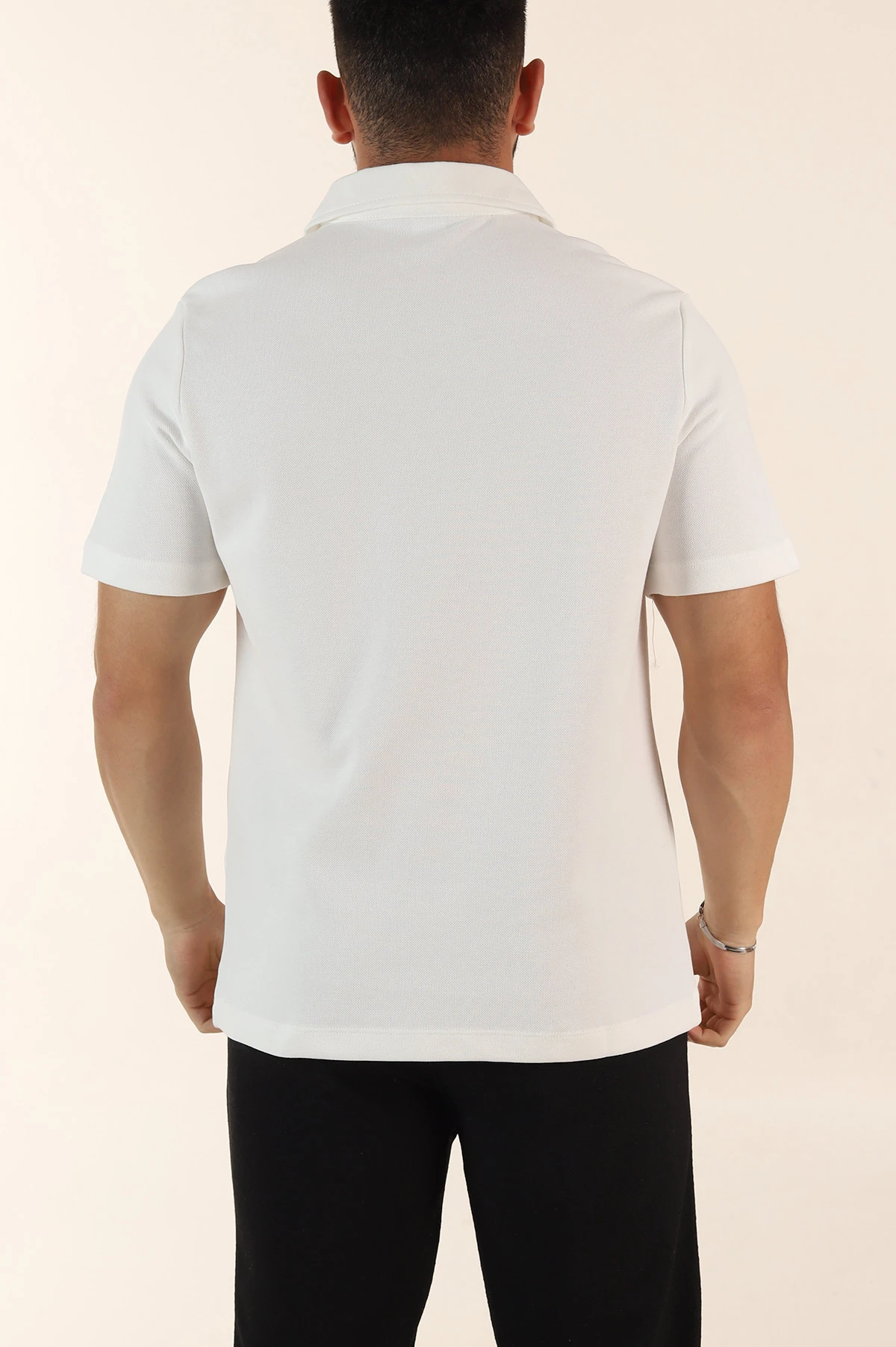 Beyaz Relaxed Fit Pike Doku Fermuarlı Polo Yaka Erkek Tişört 368379