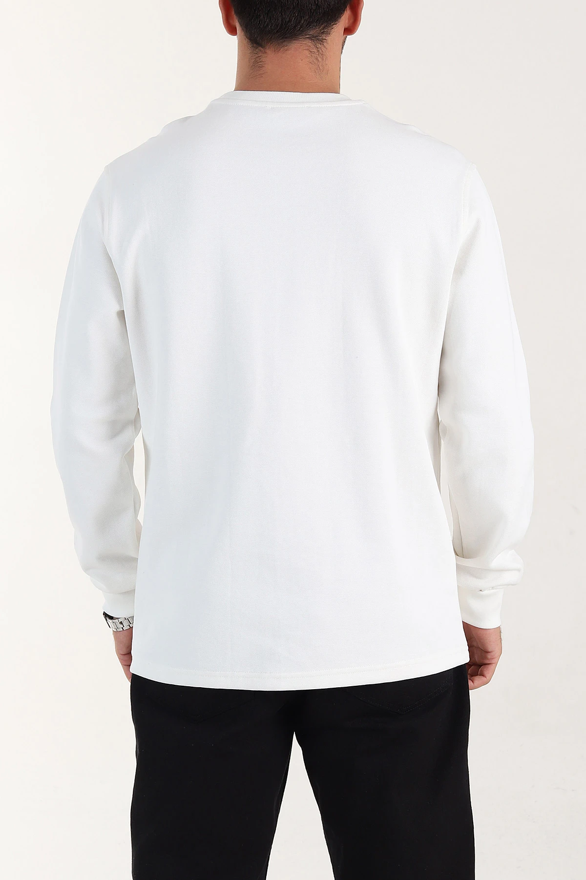 Beyaz Relaxed Fit Pike Dokulu Nakış Detaylı Erkek Sweatshirt 400898