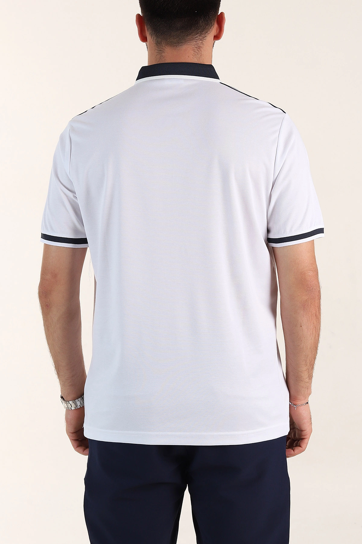 Beyaz Relaxed Fit Şerit Detaylı Polo Yaka Erkek Tişört 359114