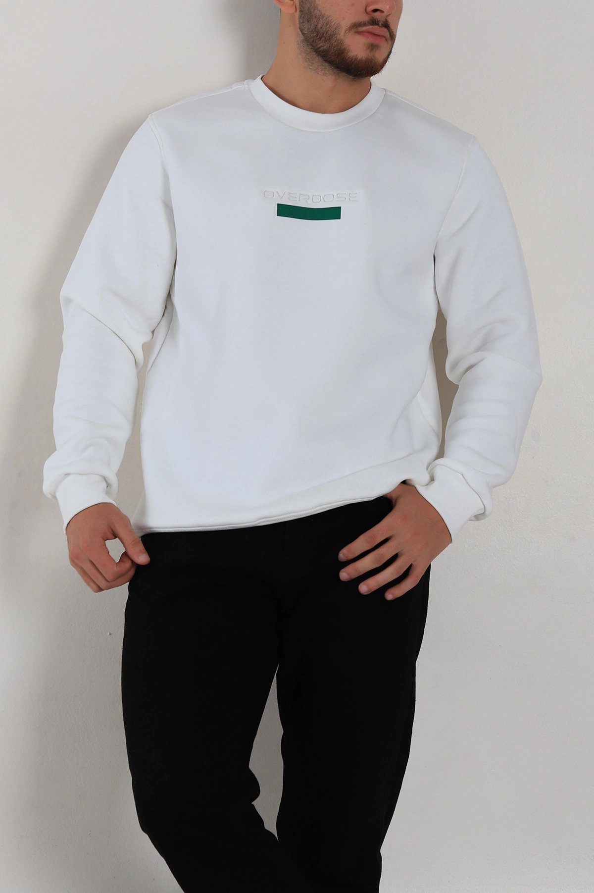 Beyaz Relaxed Fit Üç İp Şardonlu Yazı Detaylı Erkek Sweatshirt 310491