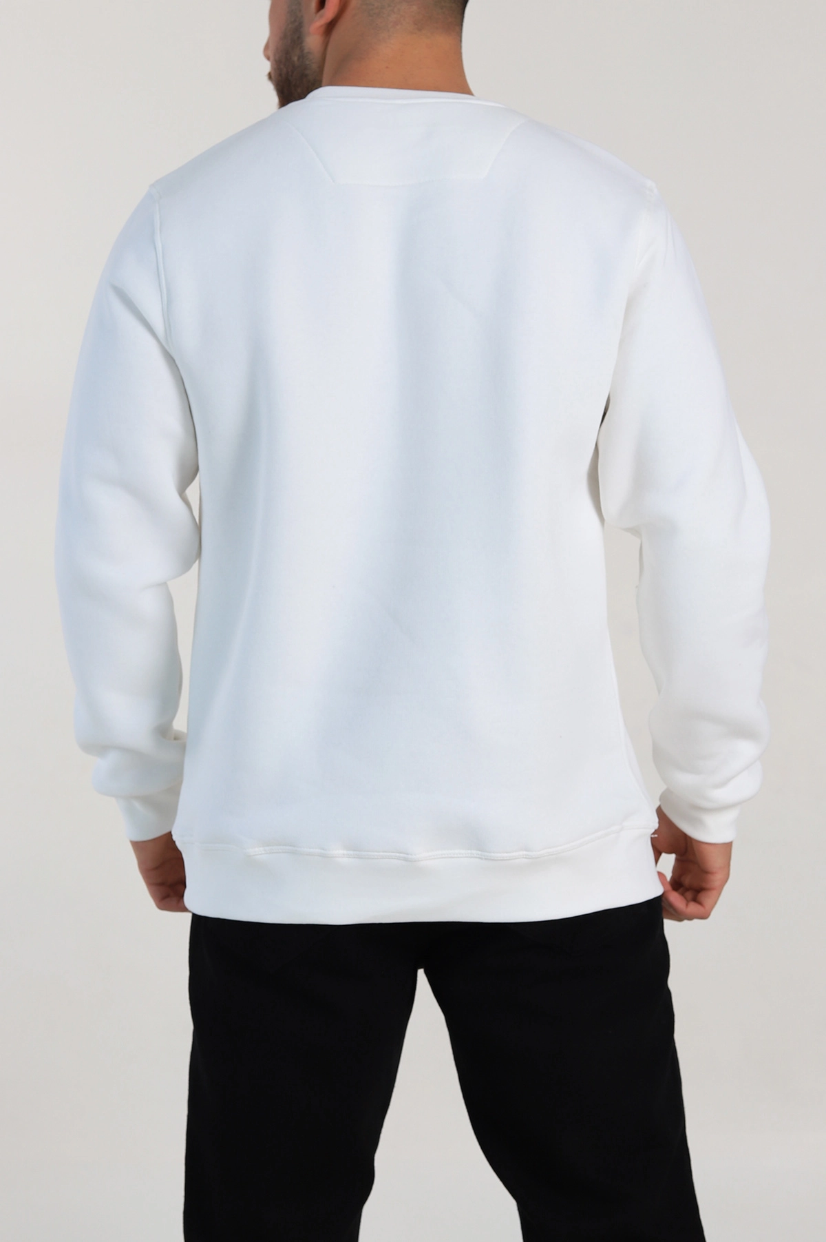Beyaz Relaxed Fit Üç İp Şardonlu Yazı Detaylı Erkek Sweatshirt 310491