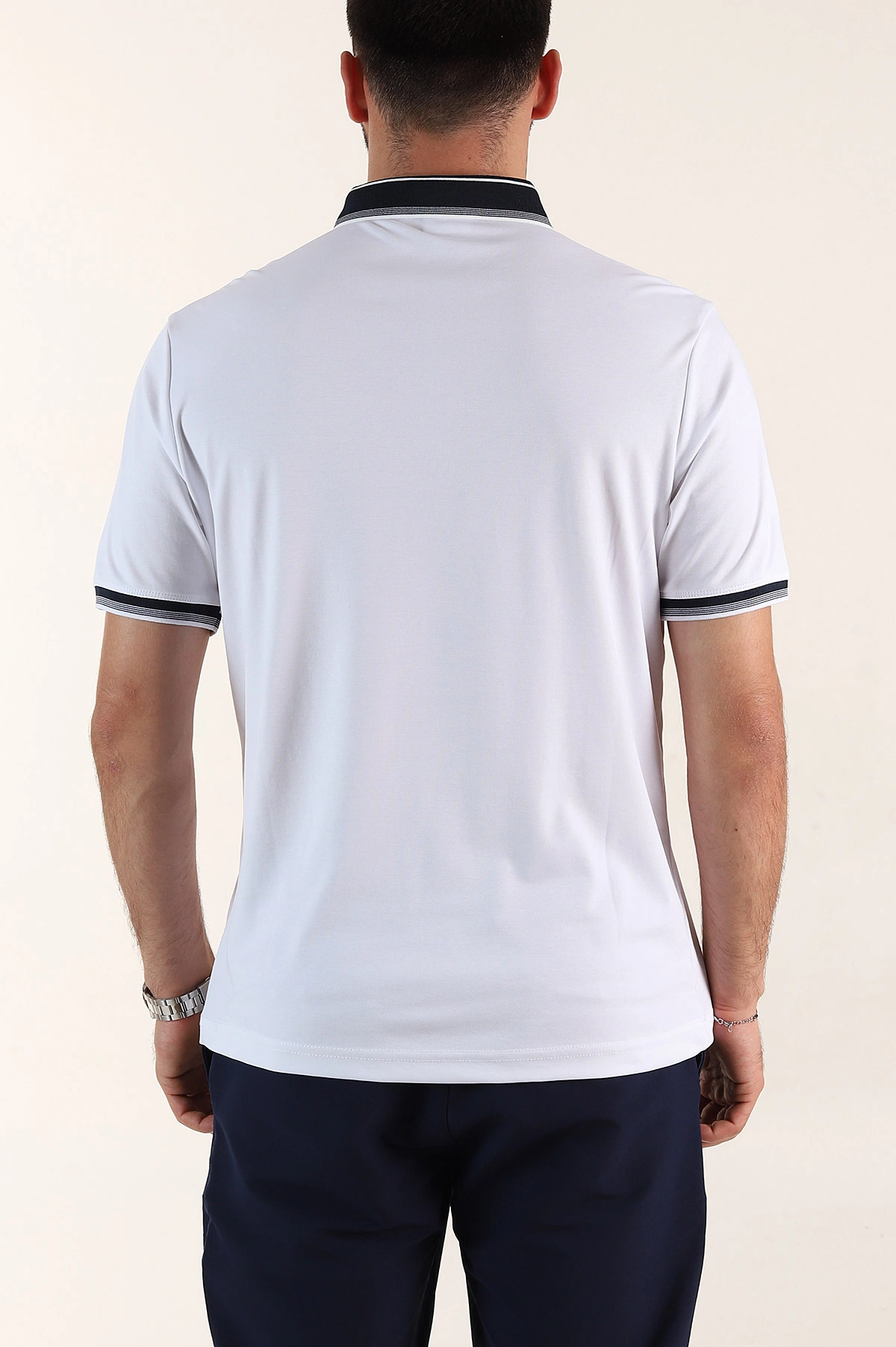 Beyaz Relaxed Fit Yaka Detaylı Polo Yaka Erkek Tişört 359119