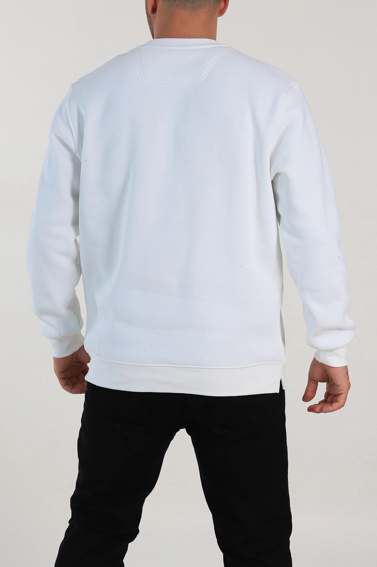 Beyaz Relaxed Üç İp Şardonlu Baskı Detaylı Erkek Sweatshirt 311193