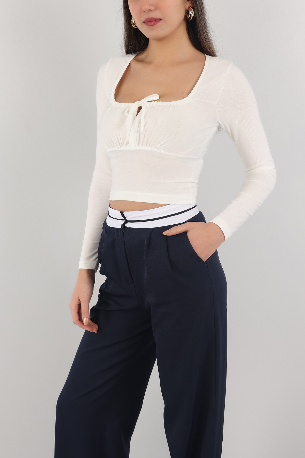 Beyaz Sandy Kumaş Bluz 151671