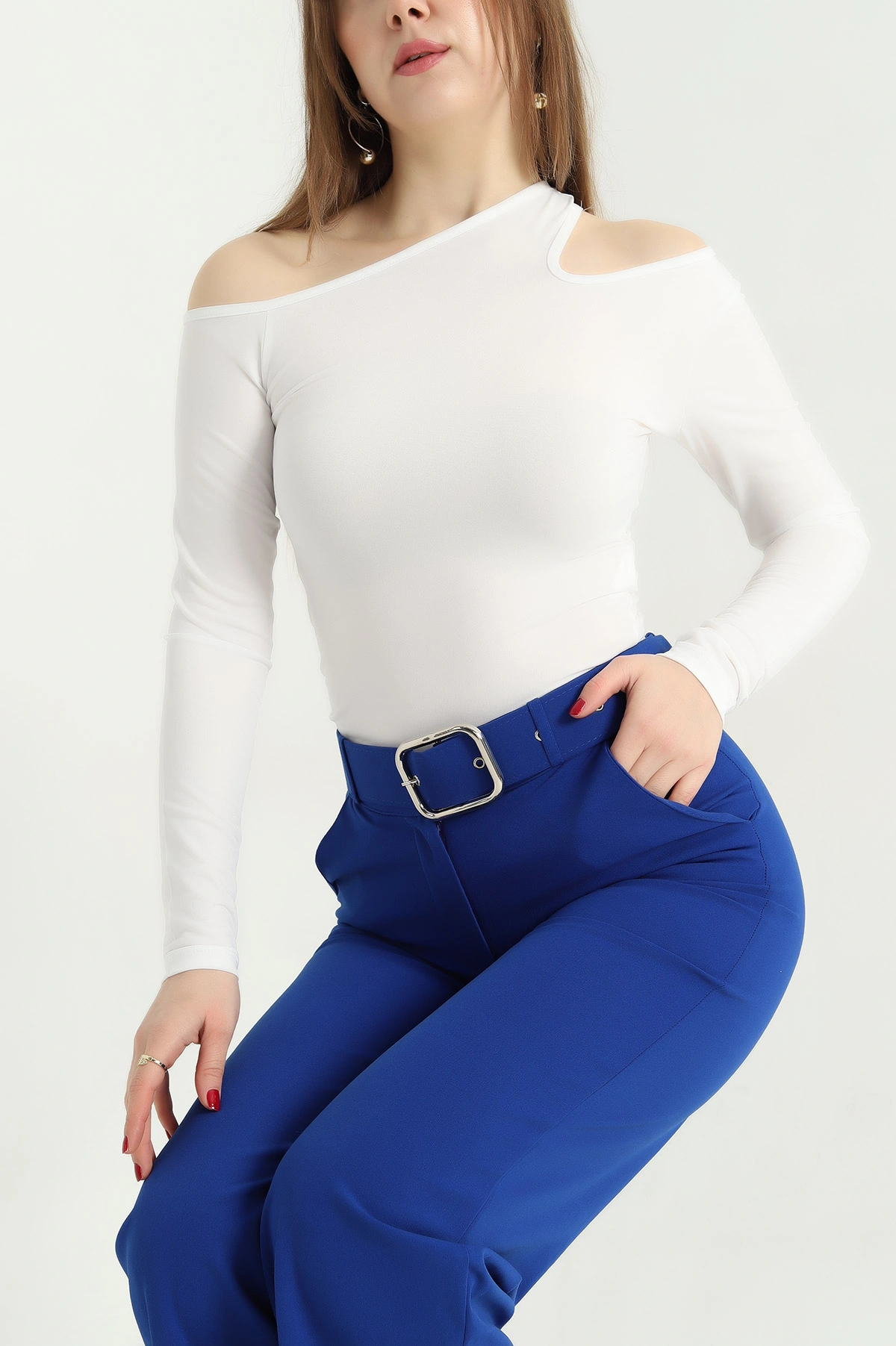 Beyaz Sandy Kumaş Damla Detay Bluz 337994