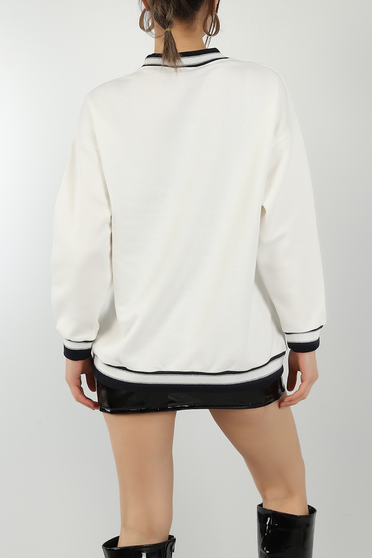 Beyaz Şardonlu Baskılı Bayan Sweat 144952