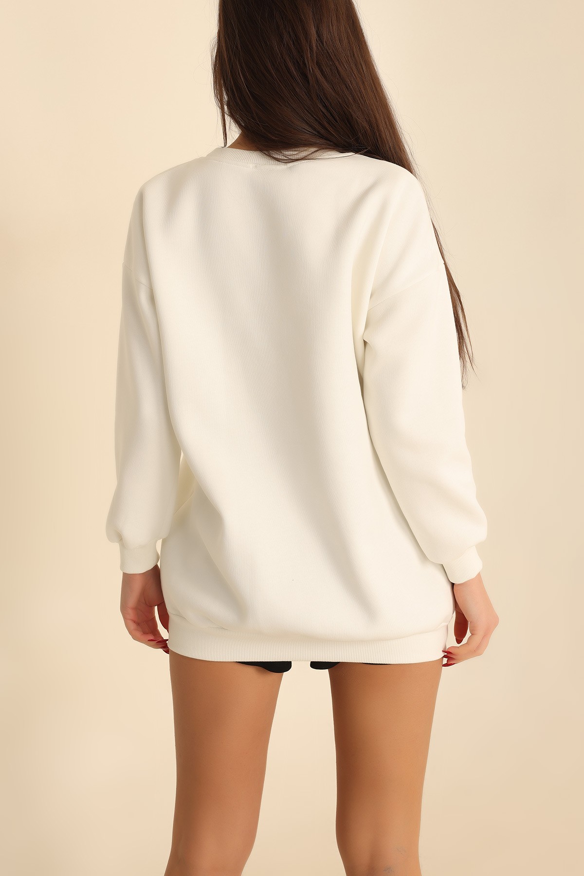Beyaz Şardonlu Baskılı Bayan Sweat 214765