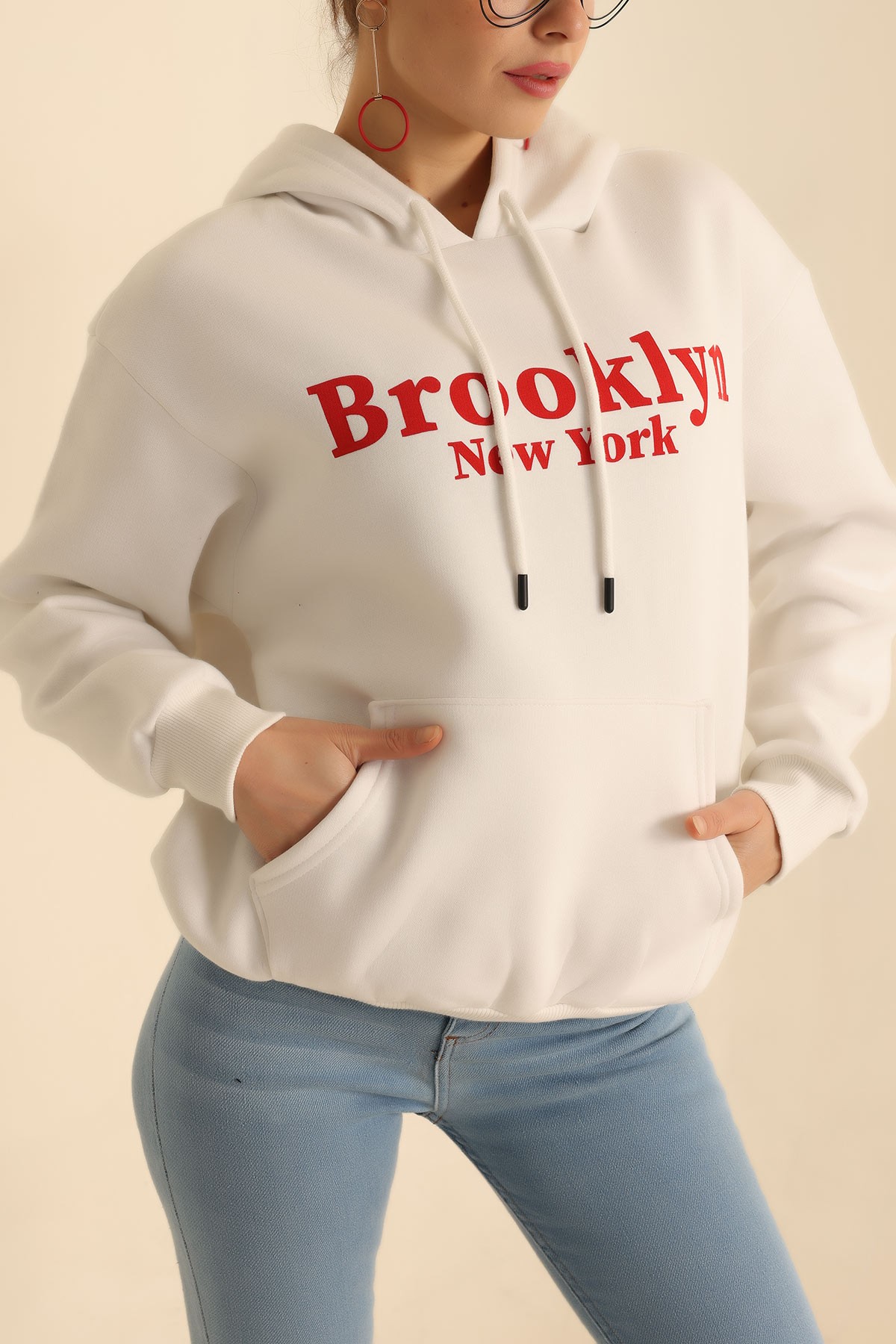 Beyaz Şardonlu Baskılı Bayan Sweat 222042