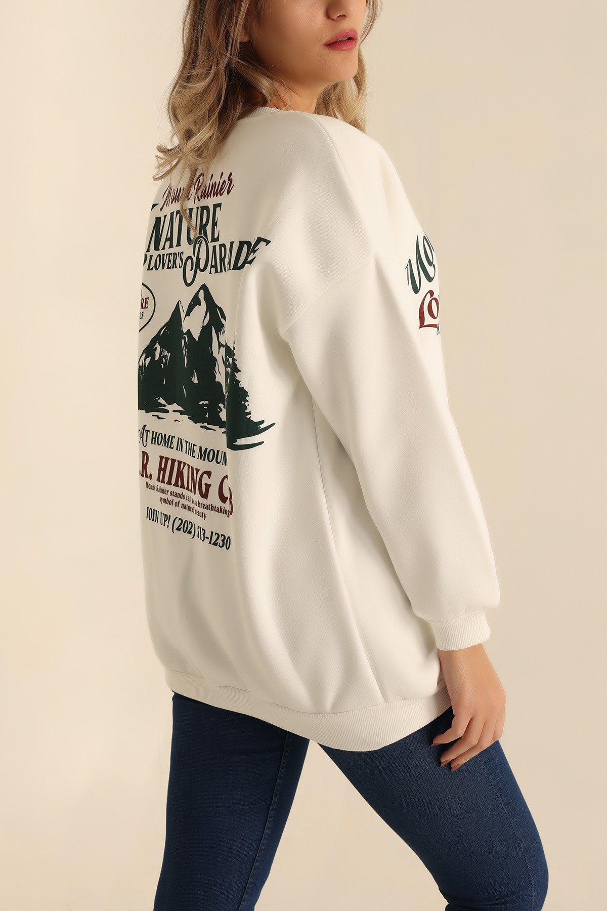 Beyaz Şardonlu Baskılı Bayan Sweat 223001