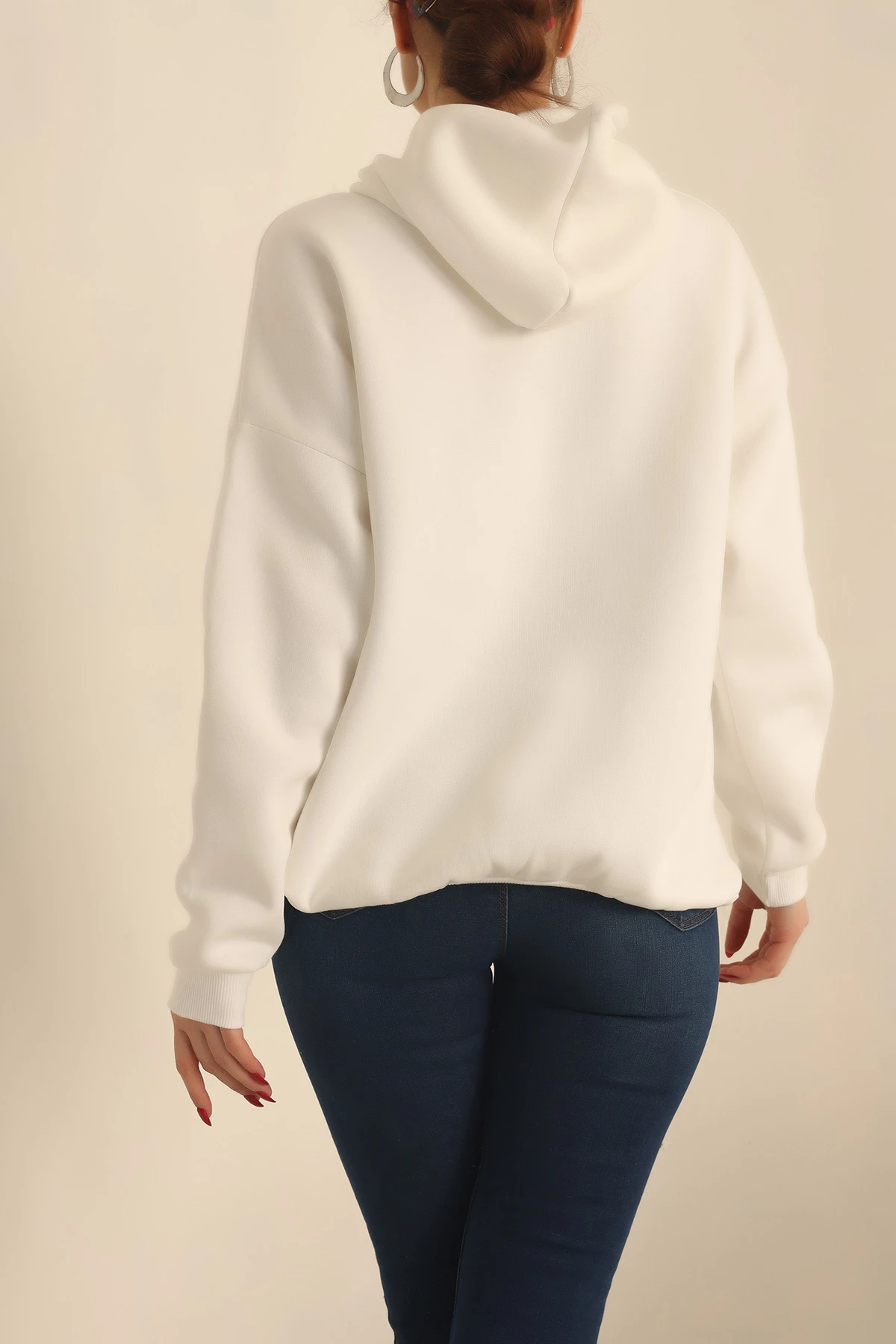 Beyaz Şardonlu Baskılı Bayan Sweat 228838
