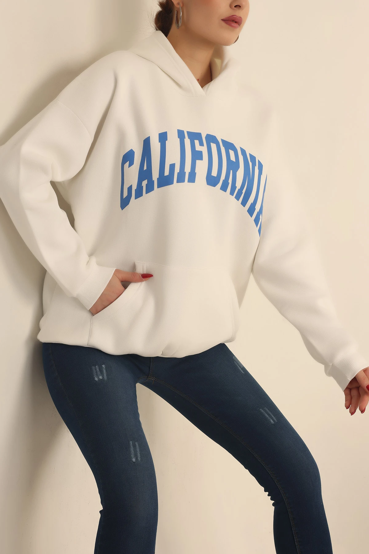Beyaz Şardonlu Baskılı Bayan Sweat 228838