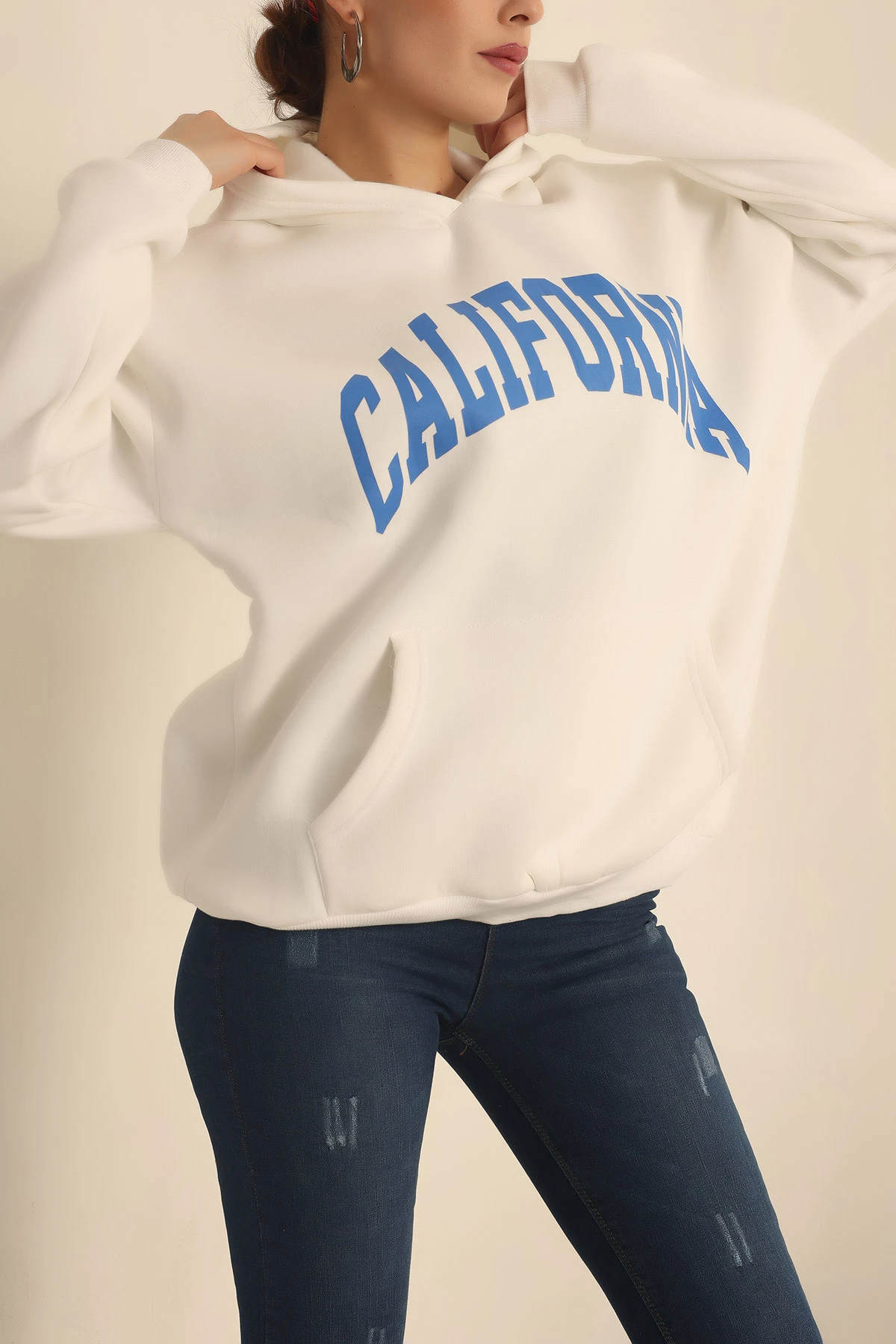Beyaz Şardonlu Baskılı Bayan Sweat 228838