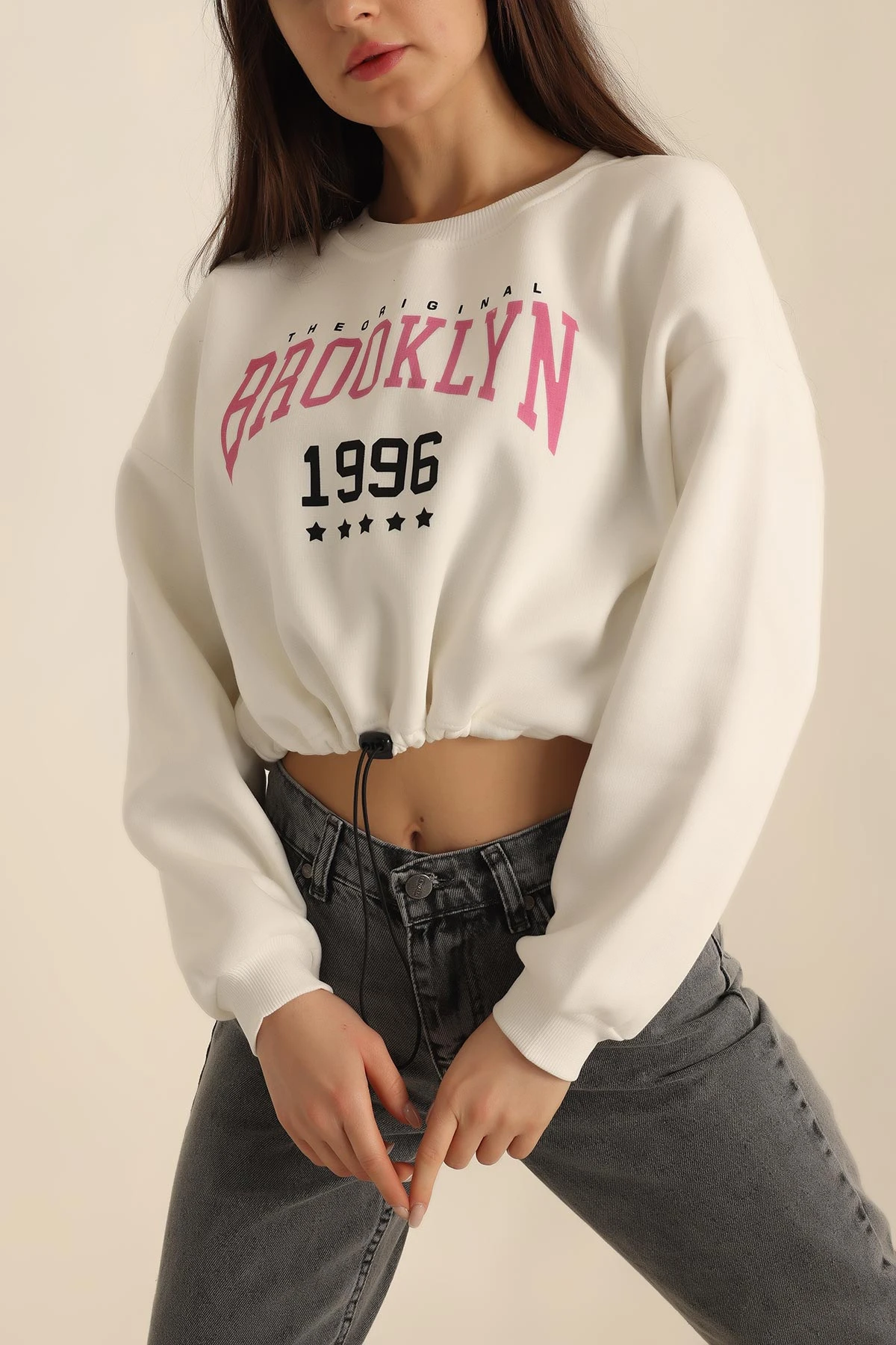 Beyaz Şardonlu Baskılı Bayan Sweat 228858