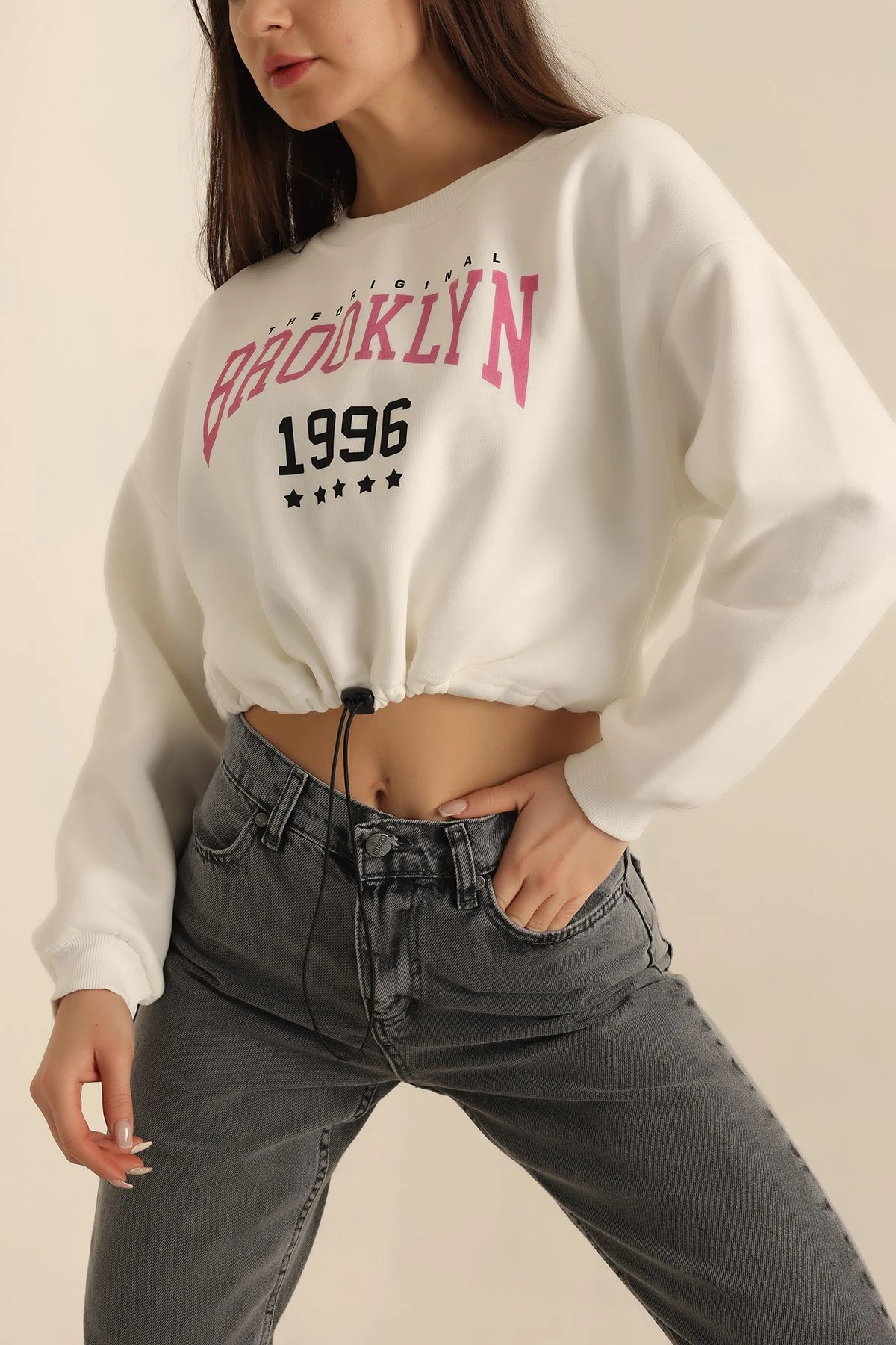 Beyaz Şardonlu Baskılı Bayan Sweat 228858