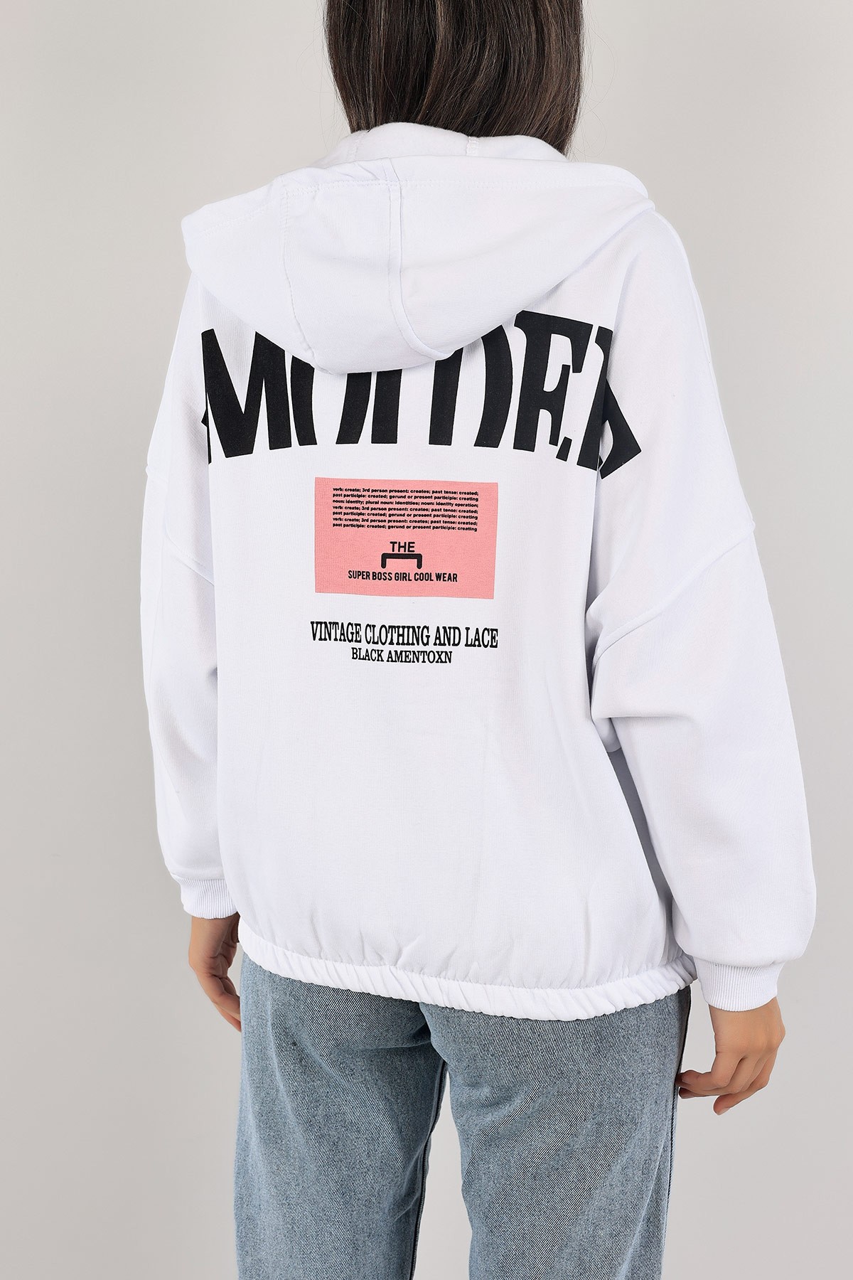 Beyaz Şardonlu Bayan Fermuarlı Sweat 132391