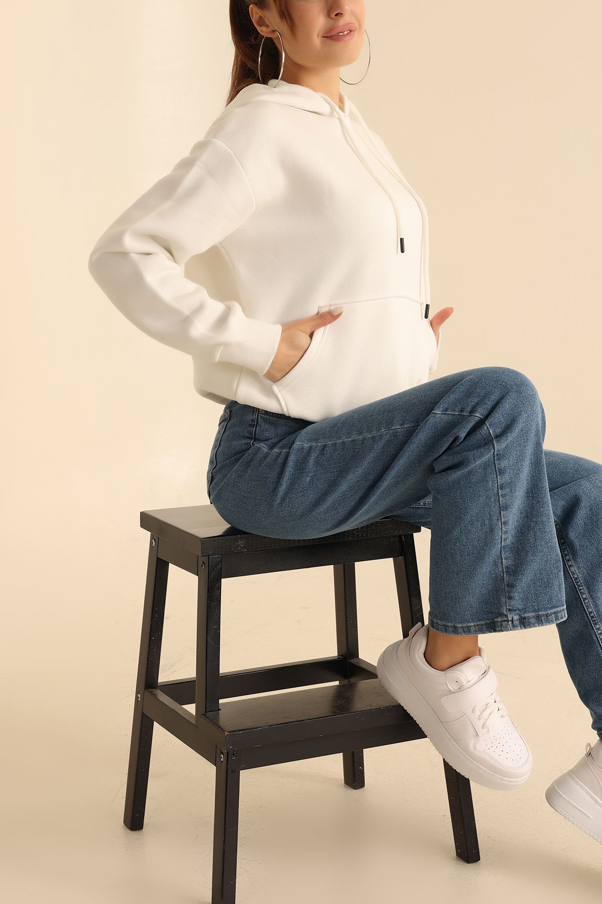 Beyaz Şardonlu Bayan Sweat 209596