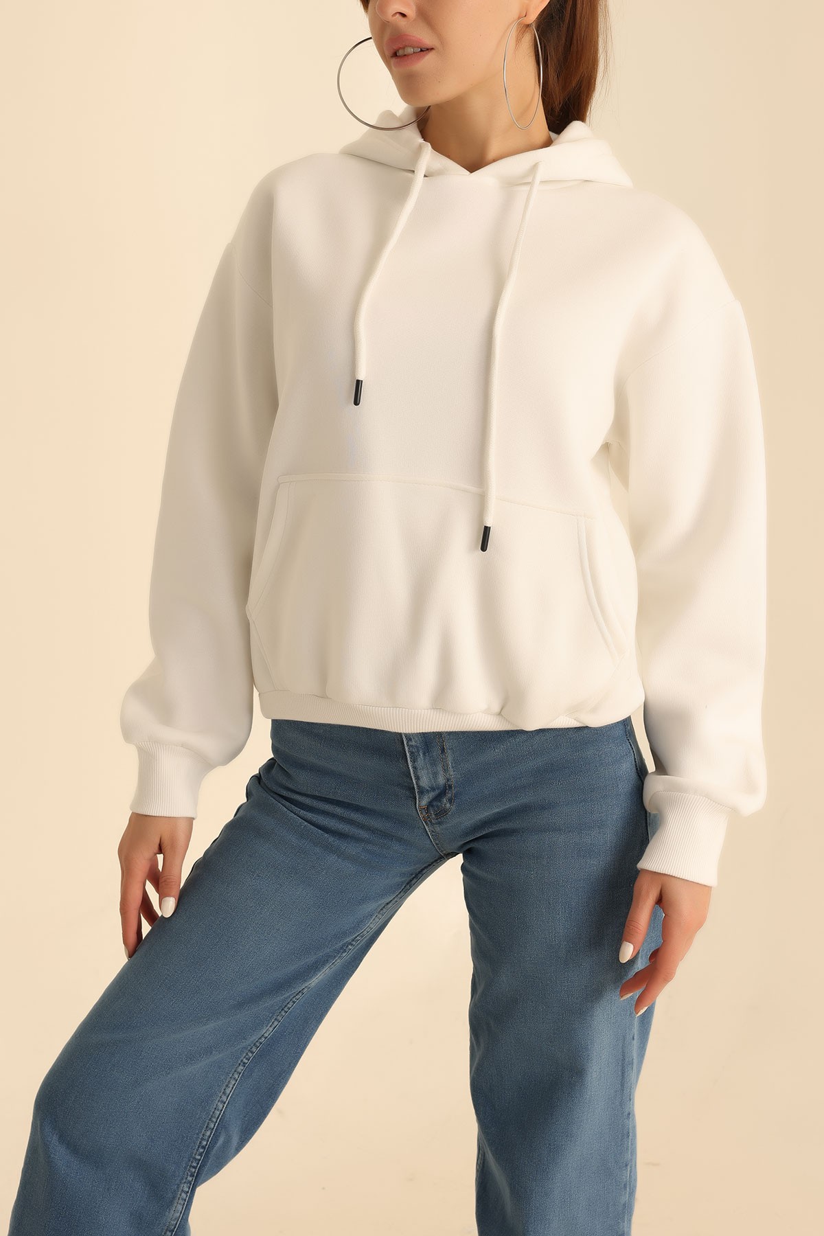 Beyaz Şardonlu Bayan Sweat 209596