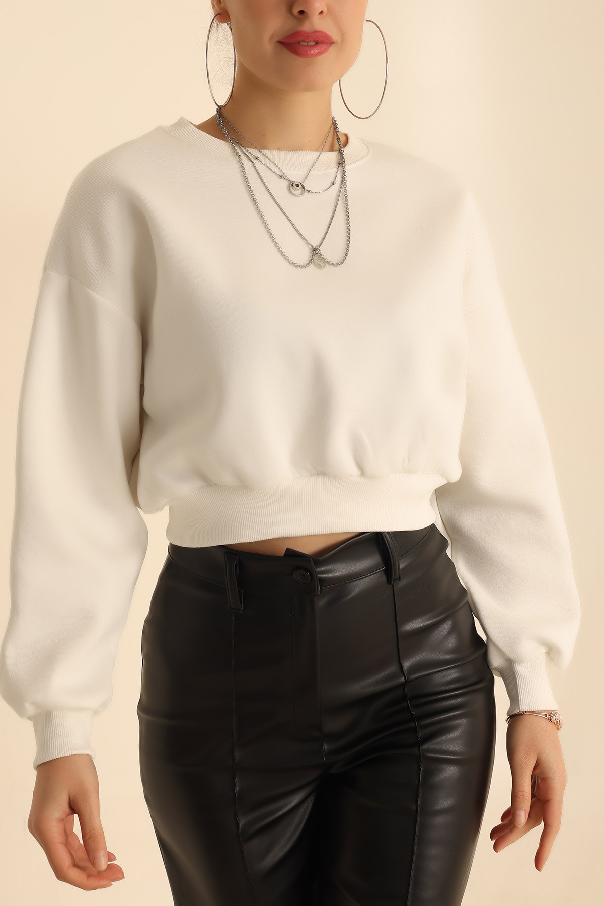 Beyaz Şardonlu Bayan Sweat 215113