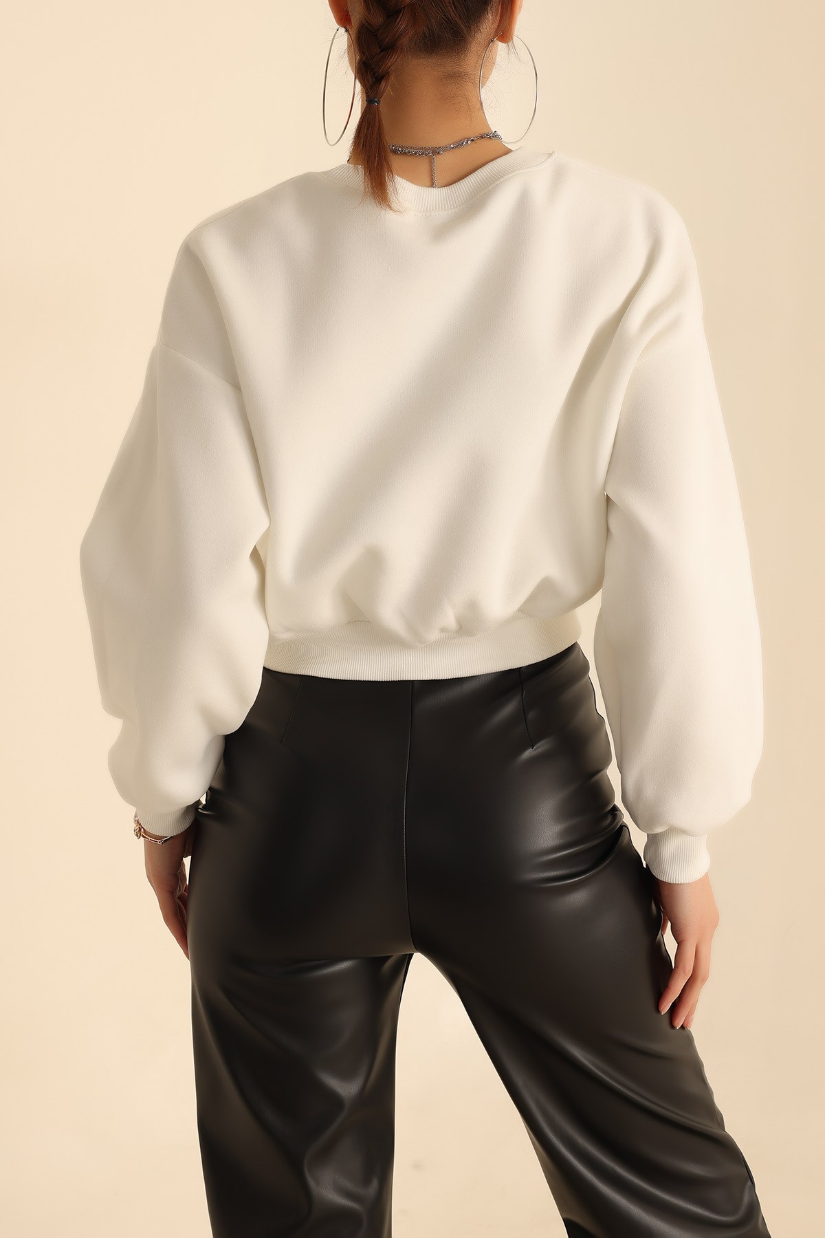 Beyaz Şardonlu Bayan Sweat 215113