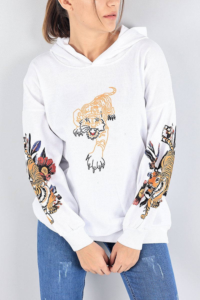 Beyaz Şardonlu Bayan Sweat 88344