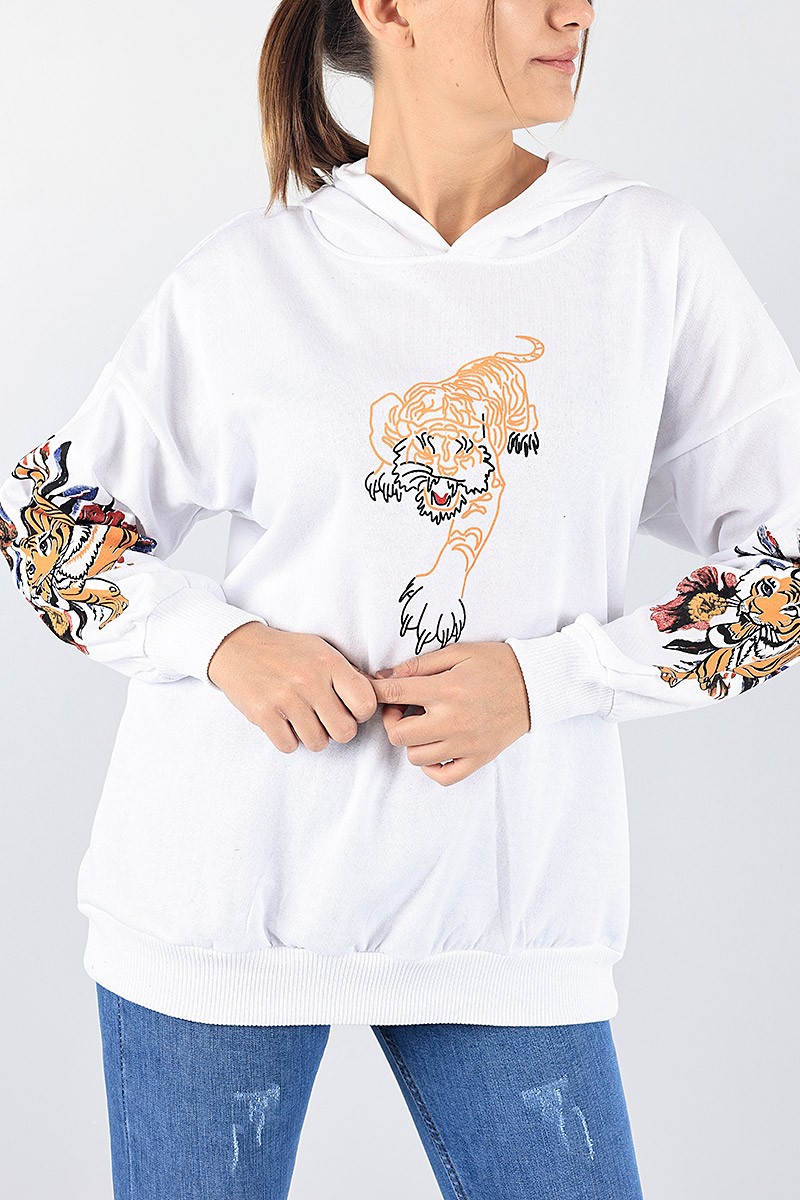 Beyaz Şardonlu Bayan Sweat 88344