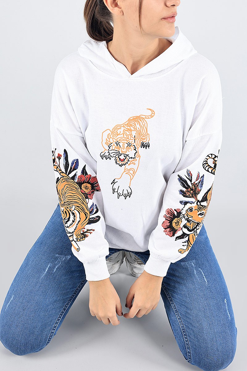 Beyaz Şardonlu Bayan Sweat 88344