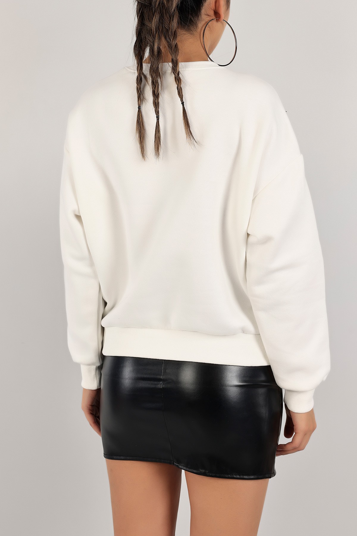 Beyaz Şardonlu Nakışlı Bayan Sweat 143465