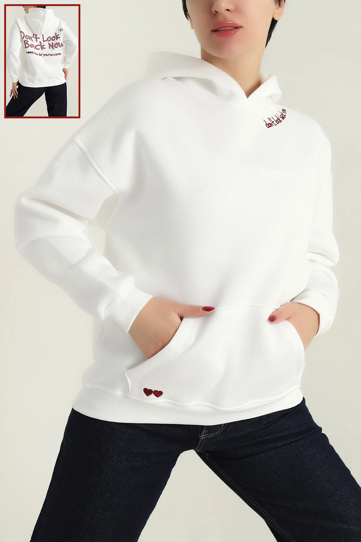 Beyaz Şardonlu Nakışlı Kadın Sweat 417933