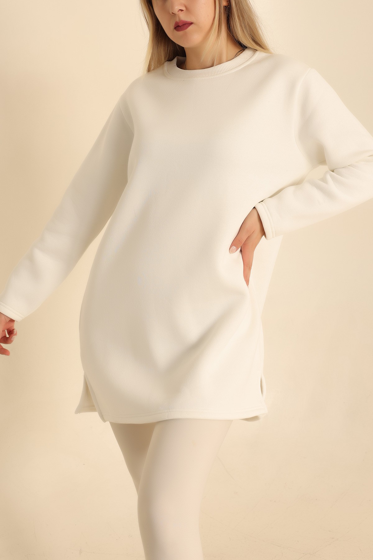 Beyaz Şardonlu Sweat Tunik 217001