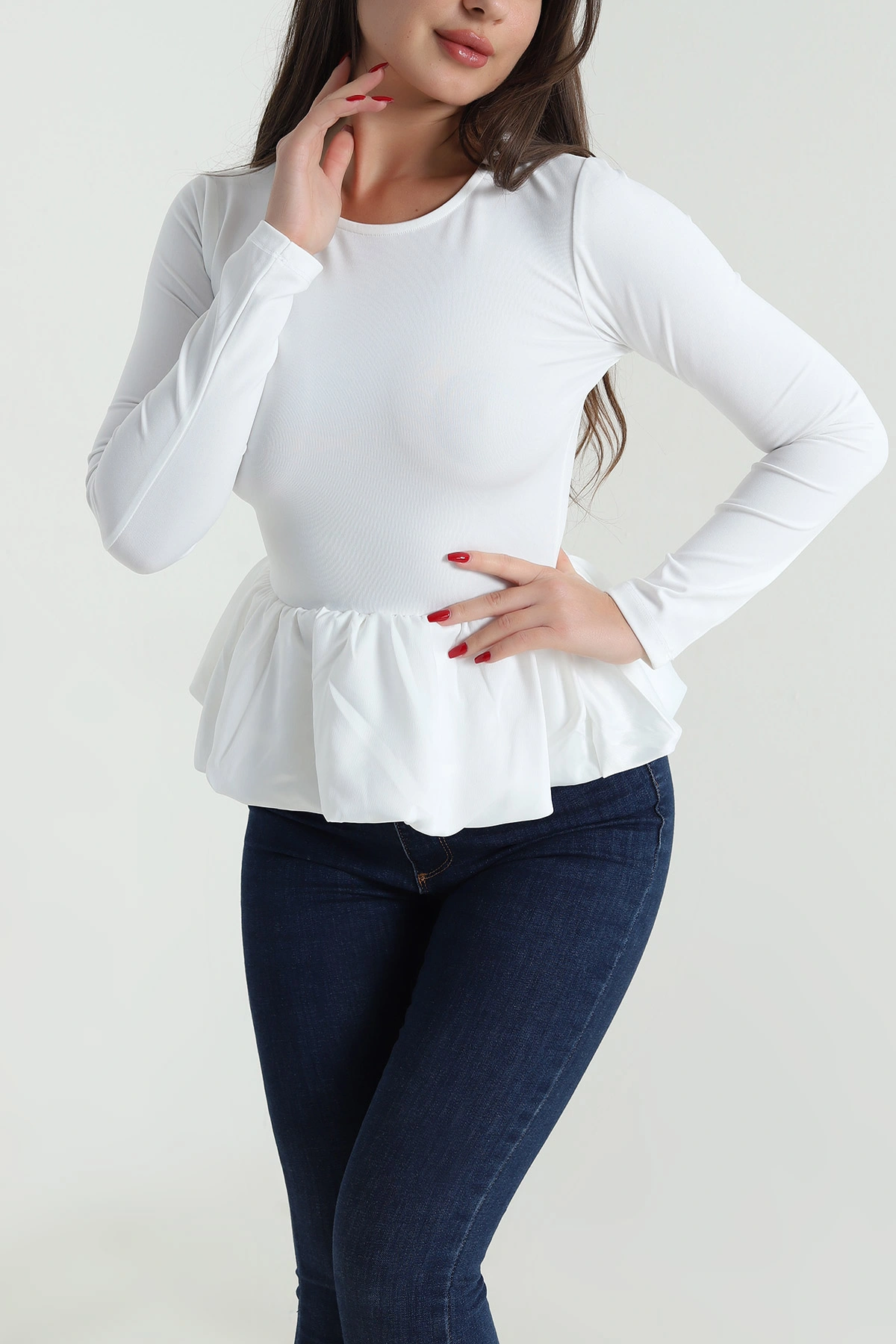Beyaz Saten Garnili Scuba Kadın Bluz 493583