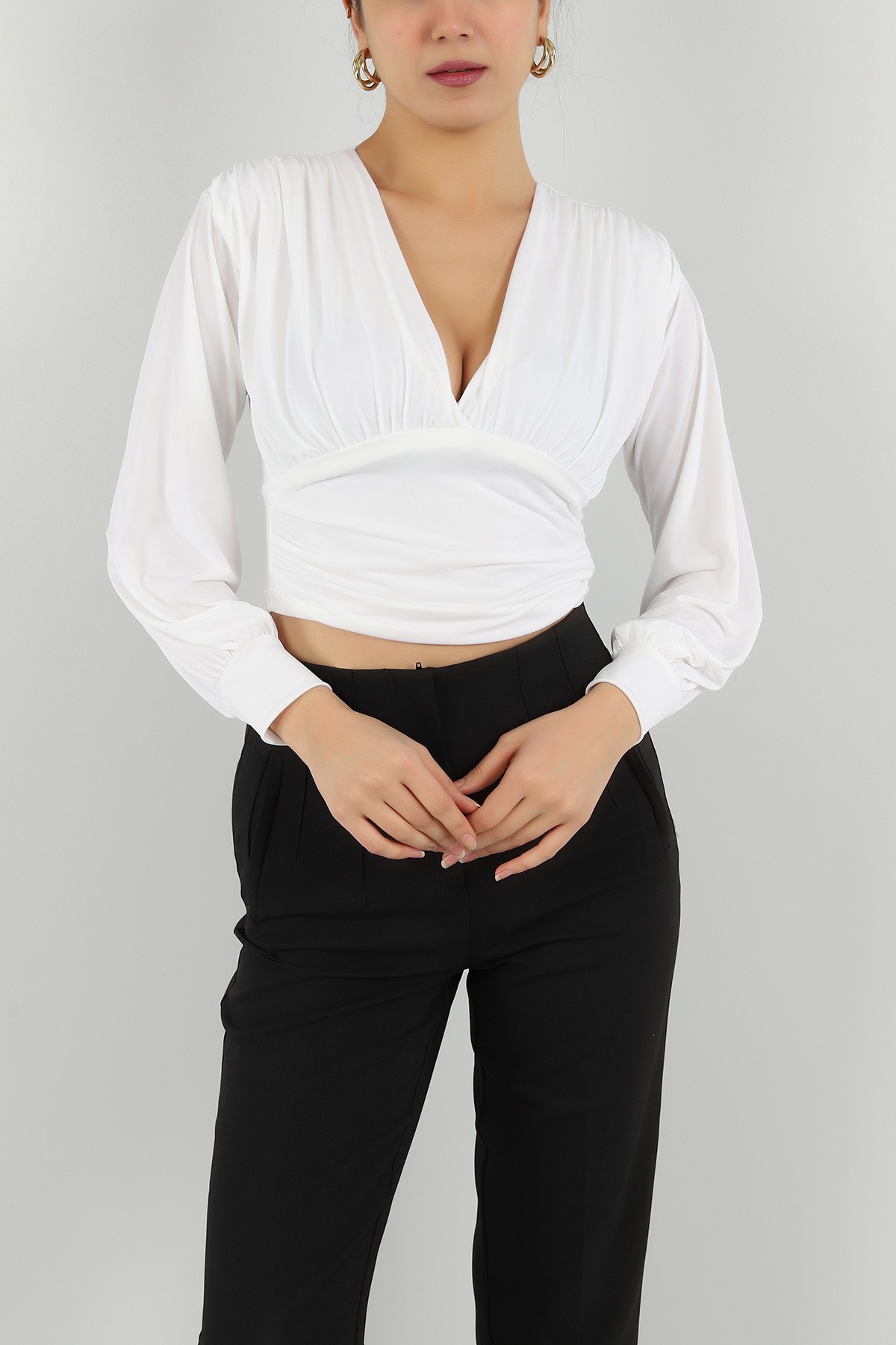 Beyaz Sendy Kumaş Bluz 149456