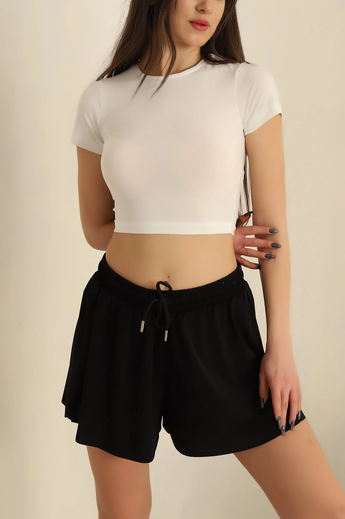 Beyaz Sendy Kumaş Crop 257528
