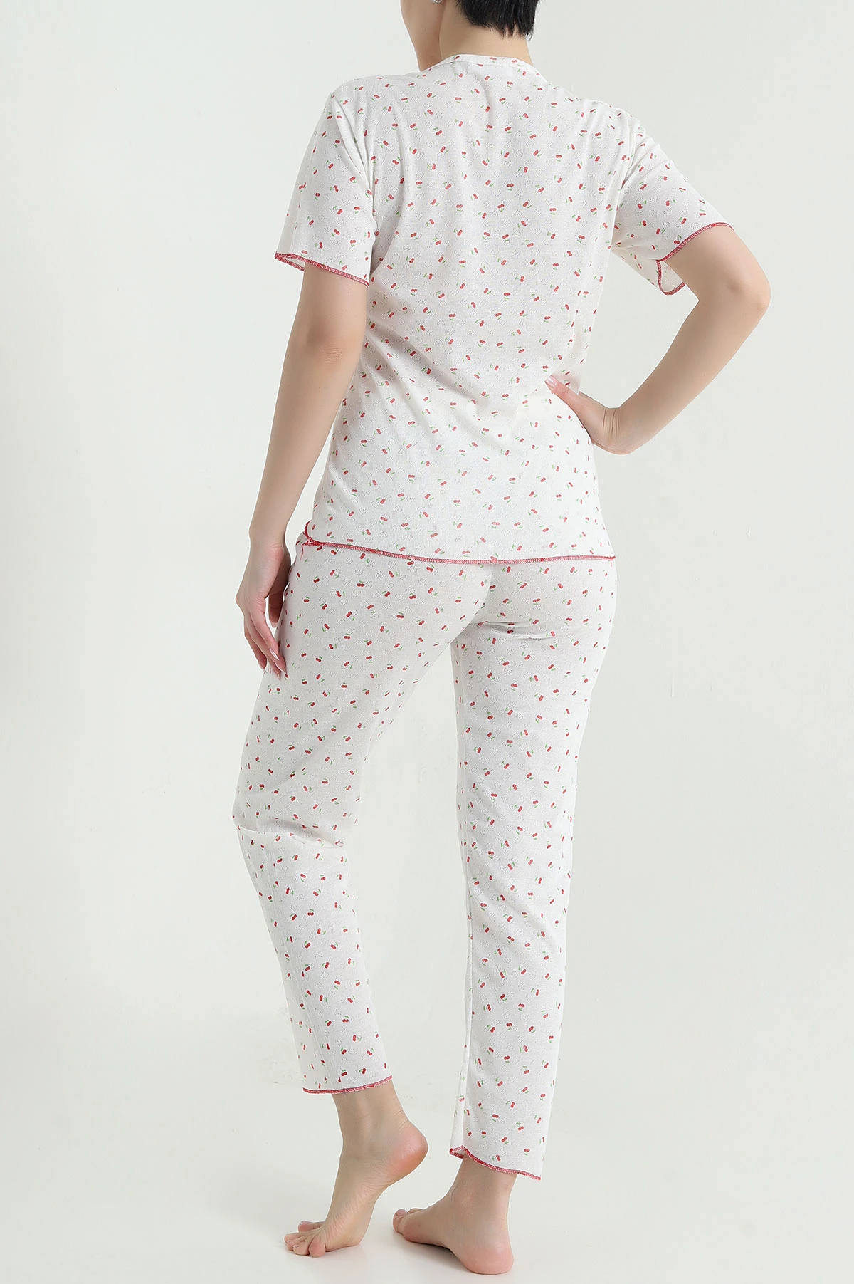 Beyaz Sıfır Yaka Pointel Kadın Pijama Takımı 461853