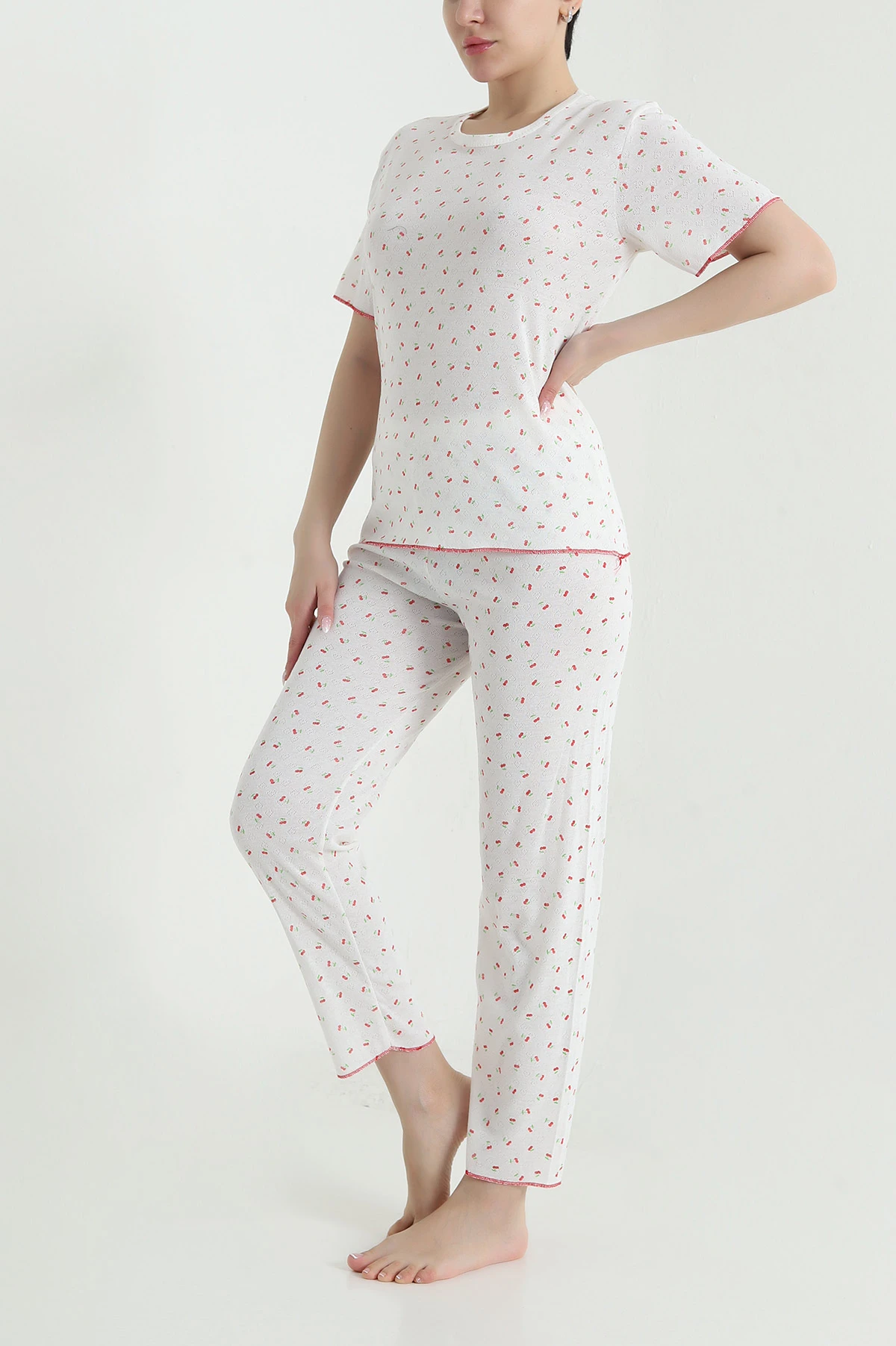 Beyaz Sıfır Yaka Pointel Kadın Pijama Takımı 461853