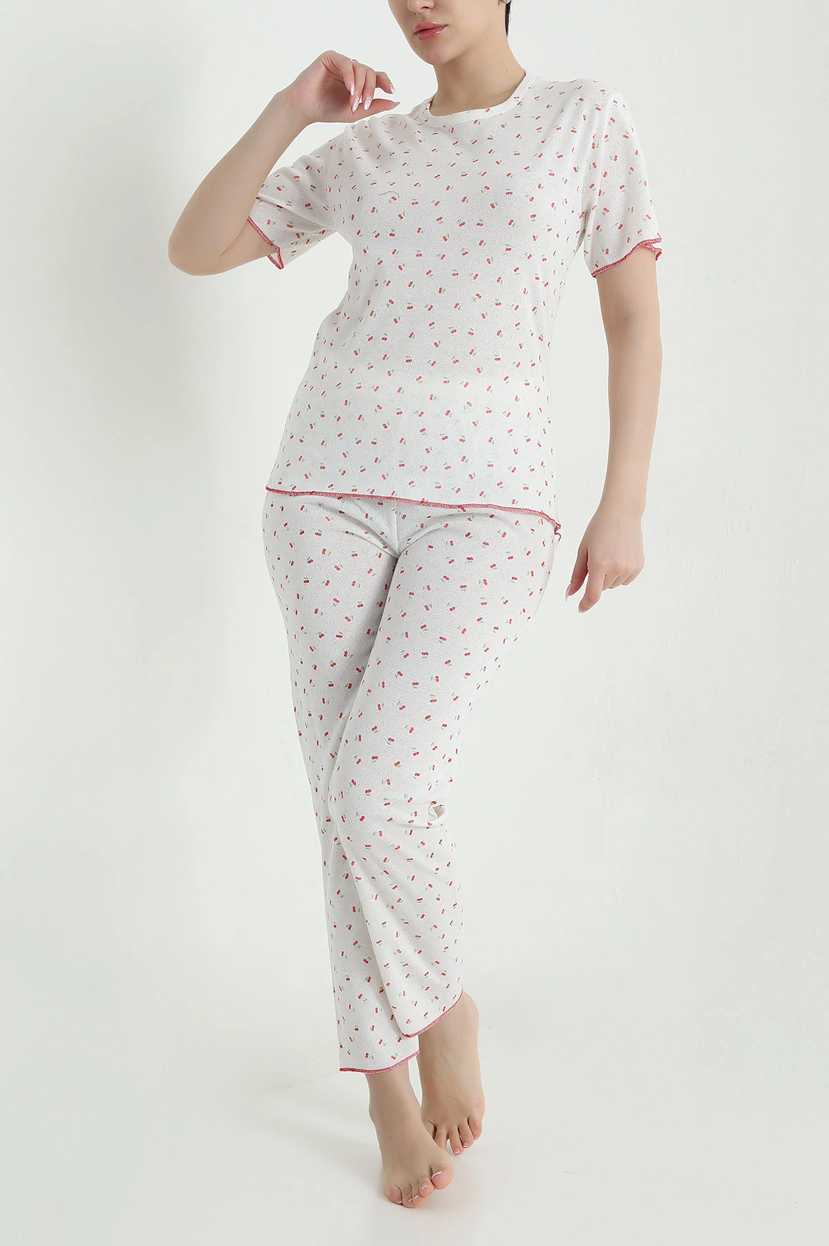 Beyaz Sıfır Yaka Pointel Kadın Pijama Takımı 461853