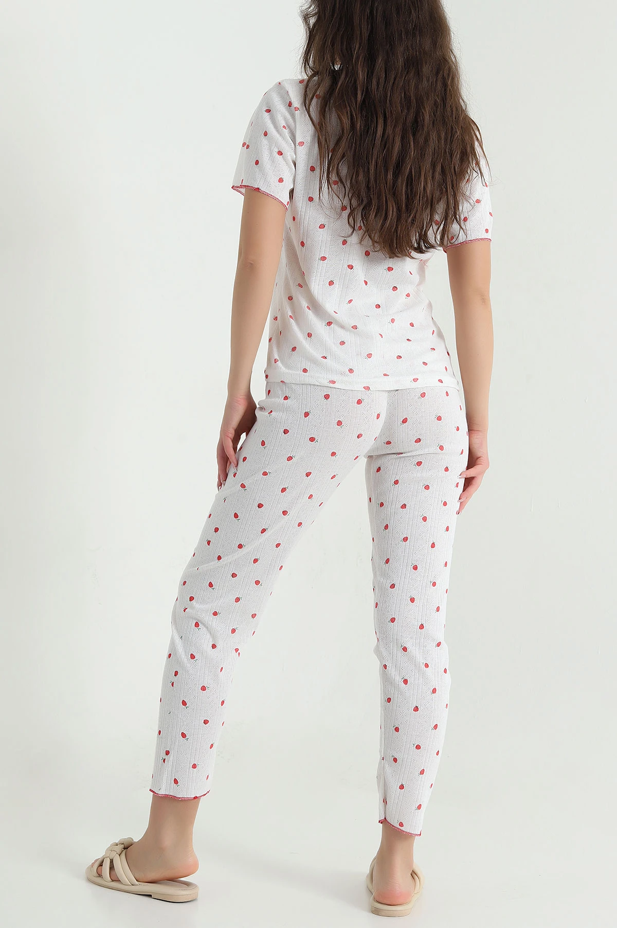 Beyaz Sıfır Yaka Pointel Kadın Pijama Takımı 461857