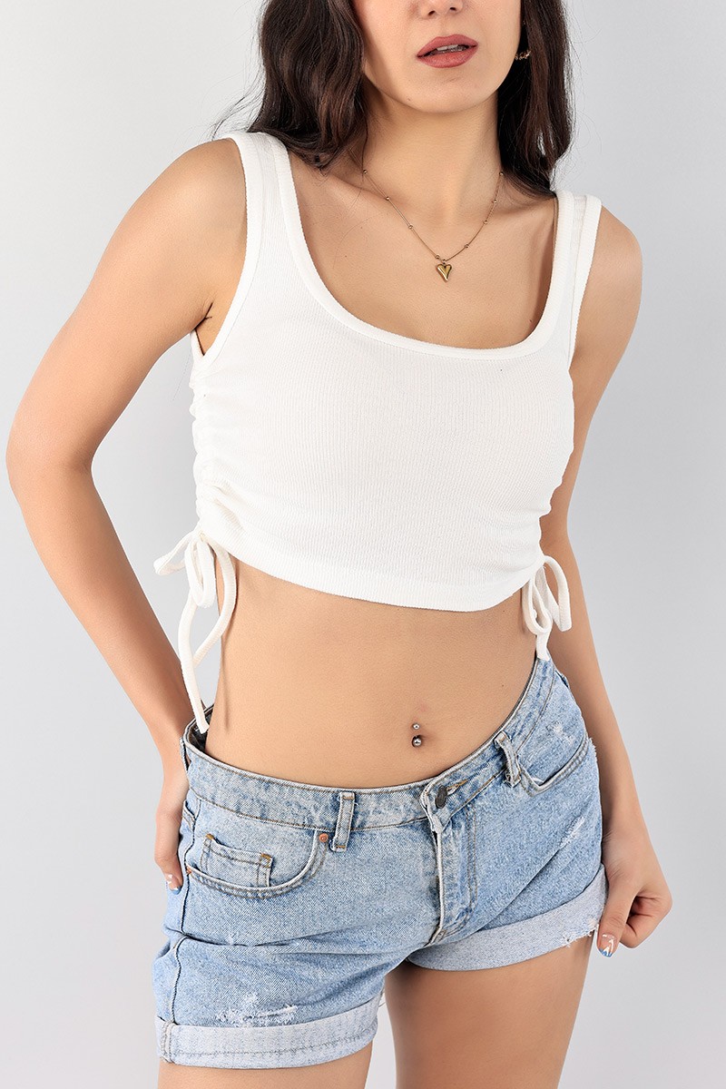 Beyaz Sıkmalı Fitilli Bluz 97448