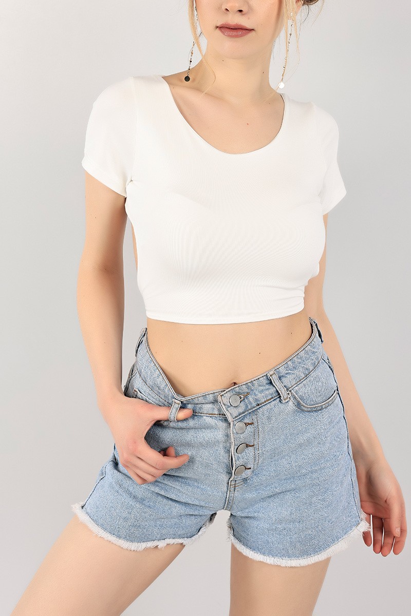 Beyaz Sırt Dekolte Crop Bluz 101962