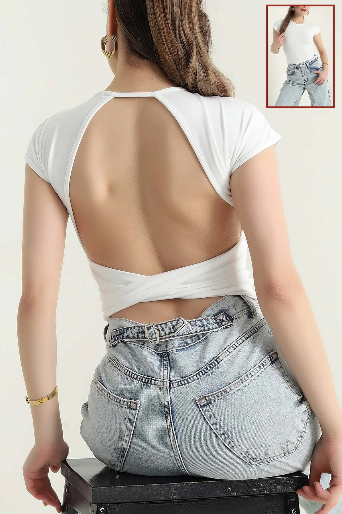 Beyaz Sırt Dekolte Detay Oysho Kadın Bluz 432469