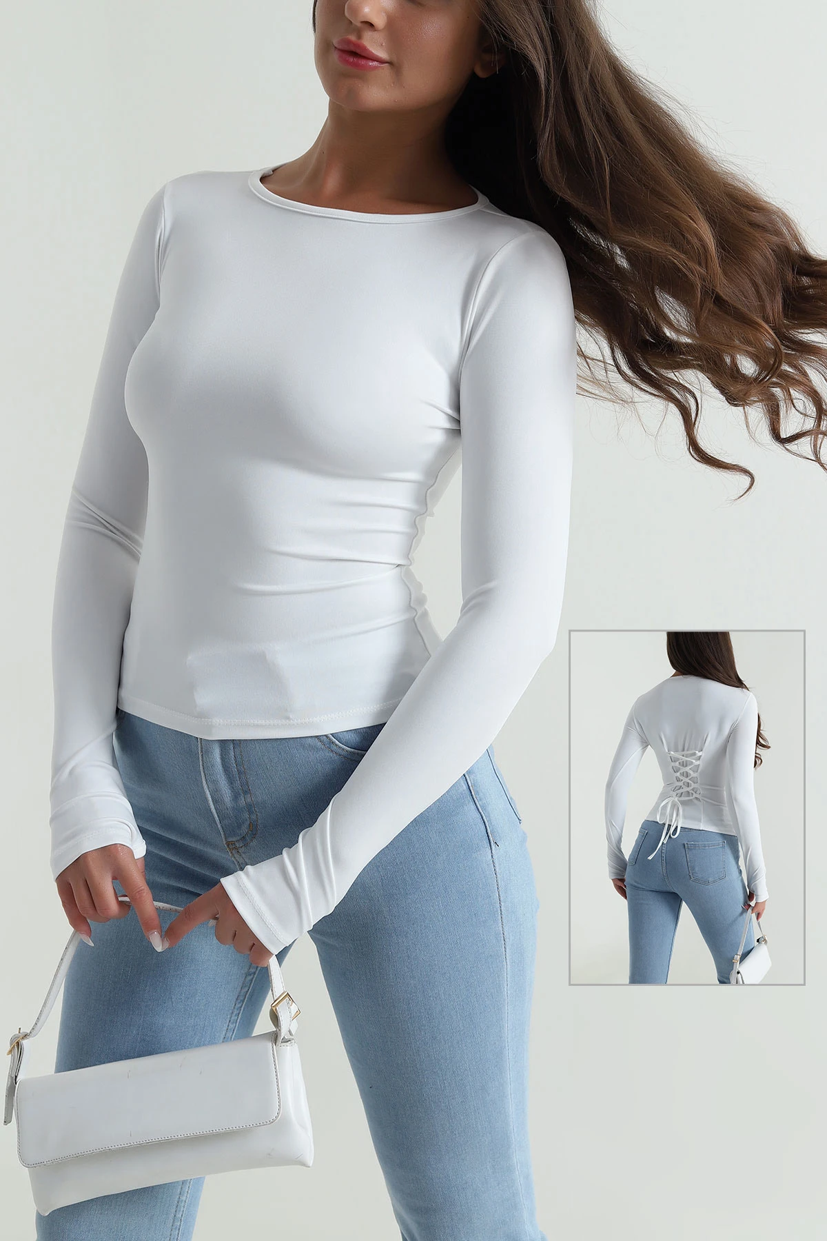 Beyaz Sırtı Bağcıklı Scuba Kadın Bluz 487780