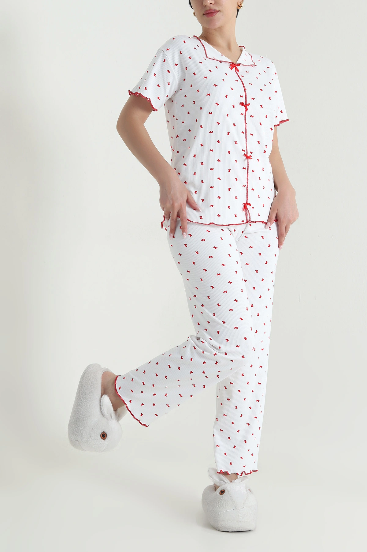 Beyaz Sleepy Gömlek Yaka Kadın Pijama Takımı 465295