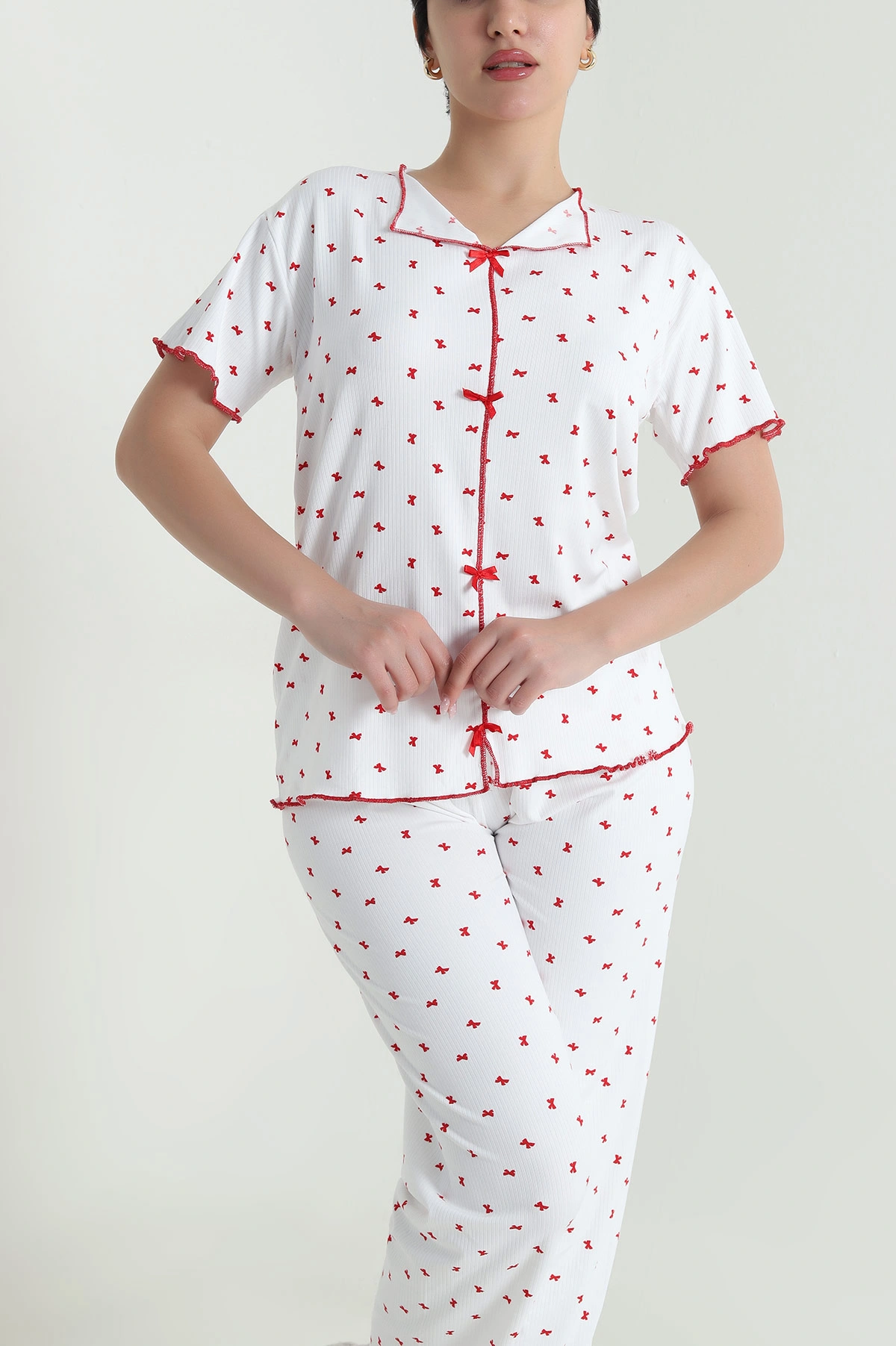 Beyaz Sleepy Gömlek Yaka Kadın Pijama Takımı 465295