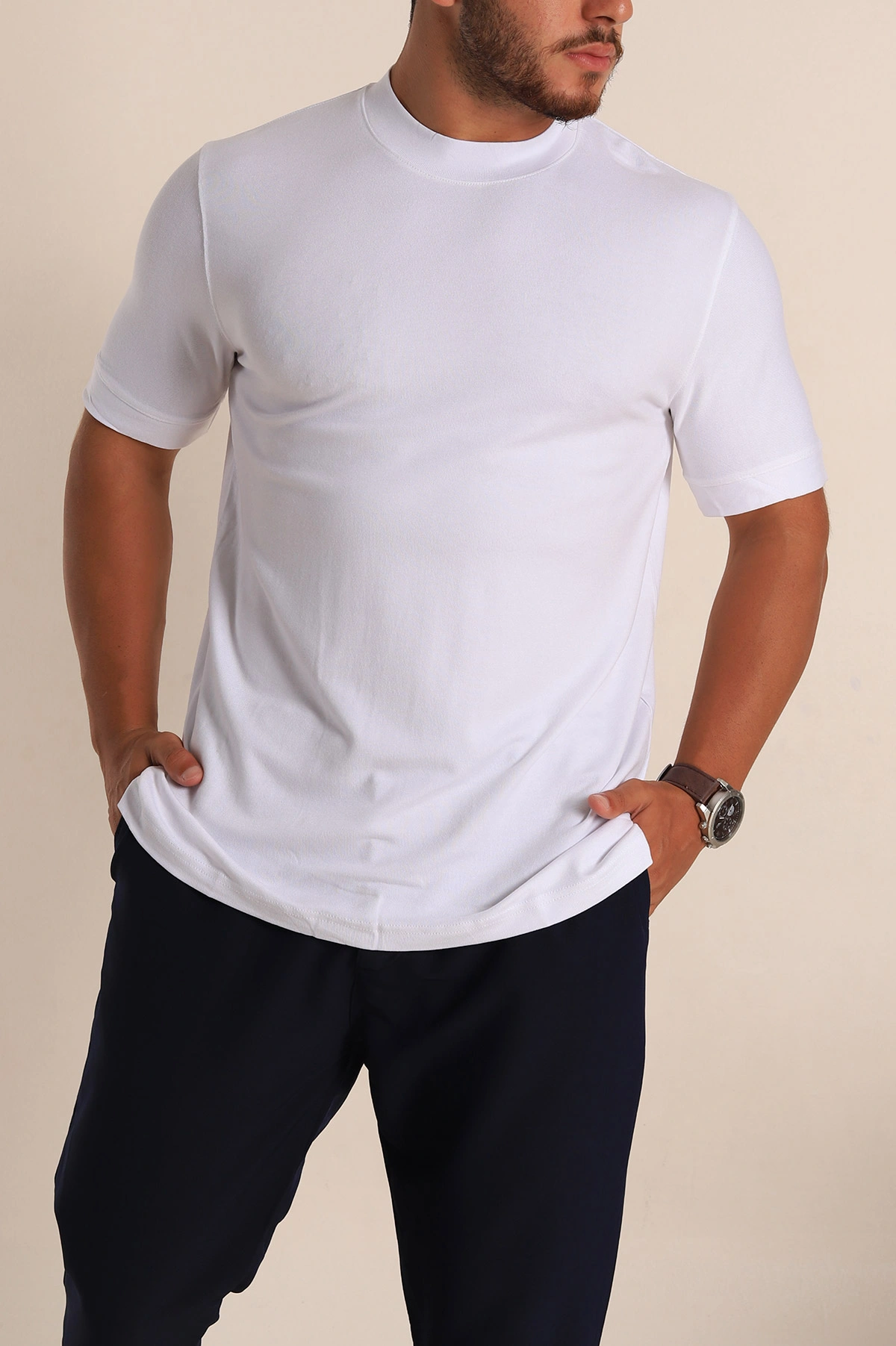 Beyaz Slim Fit Basic Likralı Erkek Tişört 268494