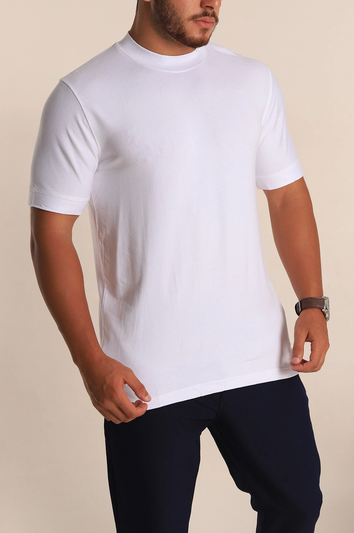 Beyaz Slim Fit Basic Likralı Erkek Tişört 268494