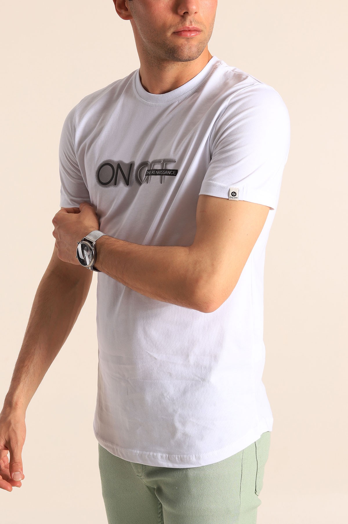 Beyaz Slim Fit Baskılı Erkek Tişört 181964