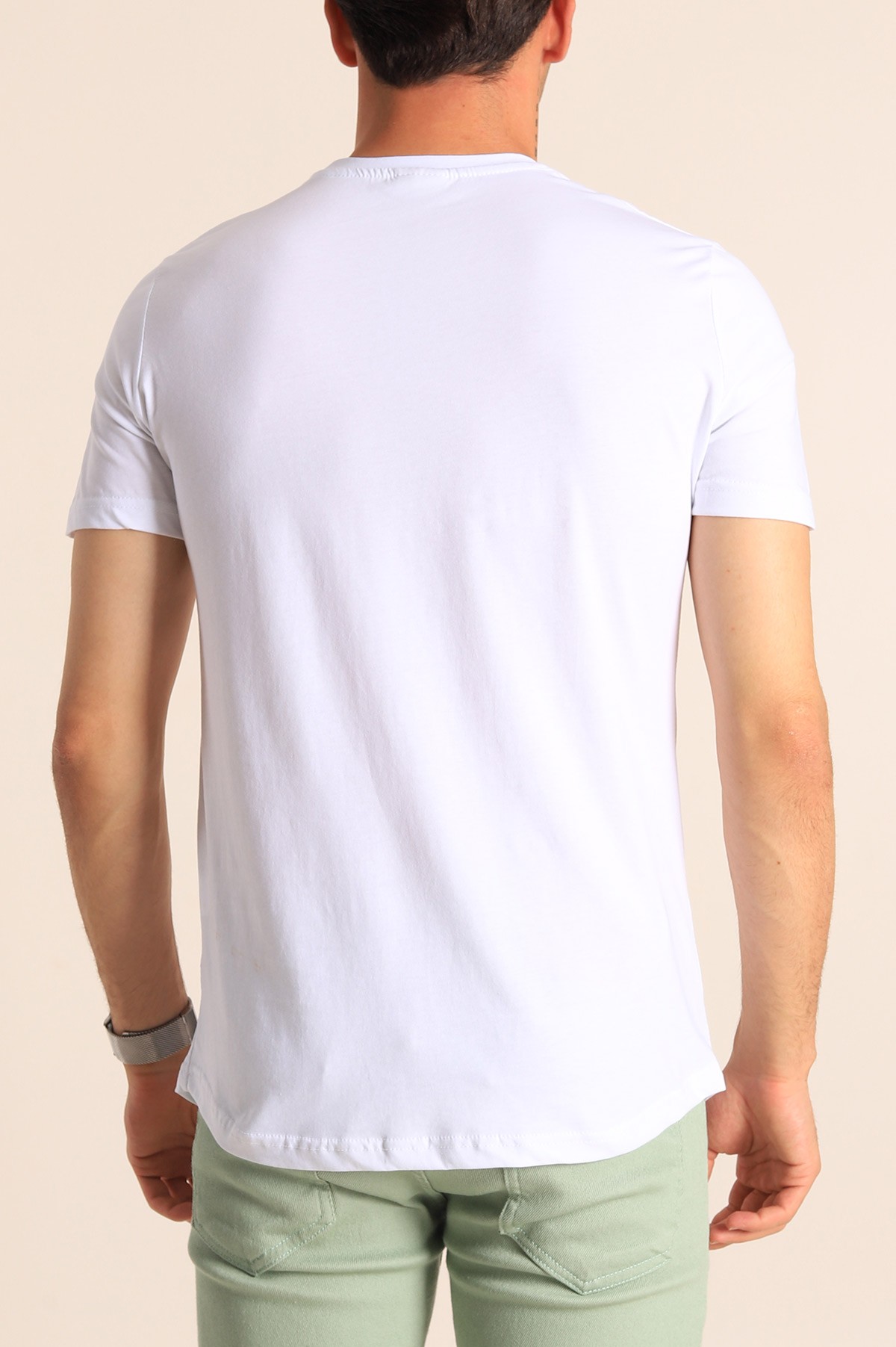Beyaz Slim Fit Baskılı Erkek Tişört 181964
