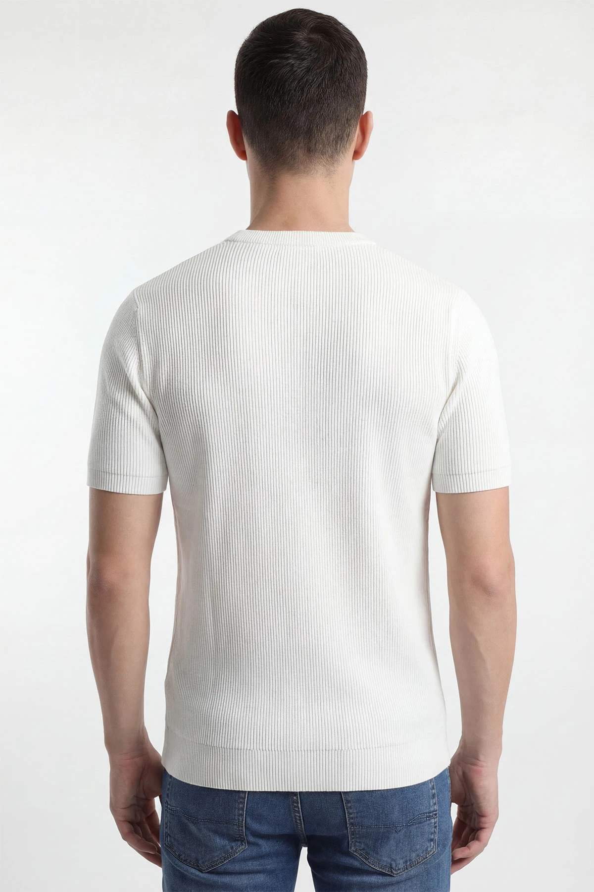 Beyaz Slim Fit Bisiklet Yaka Triko Erkek Tişört 449045