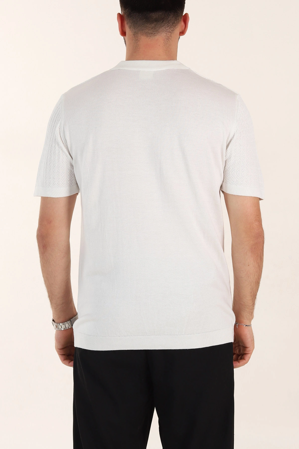 Beyaz Slim Fit Desenli Düğmeli Polo Yaka Erkek Tişört 358319