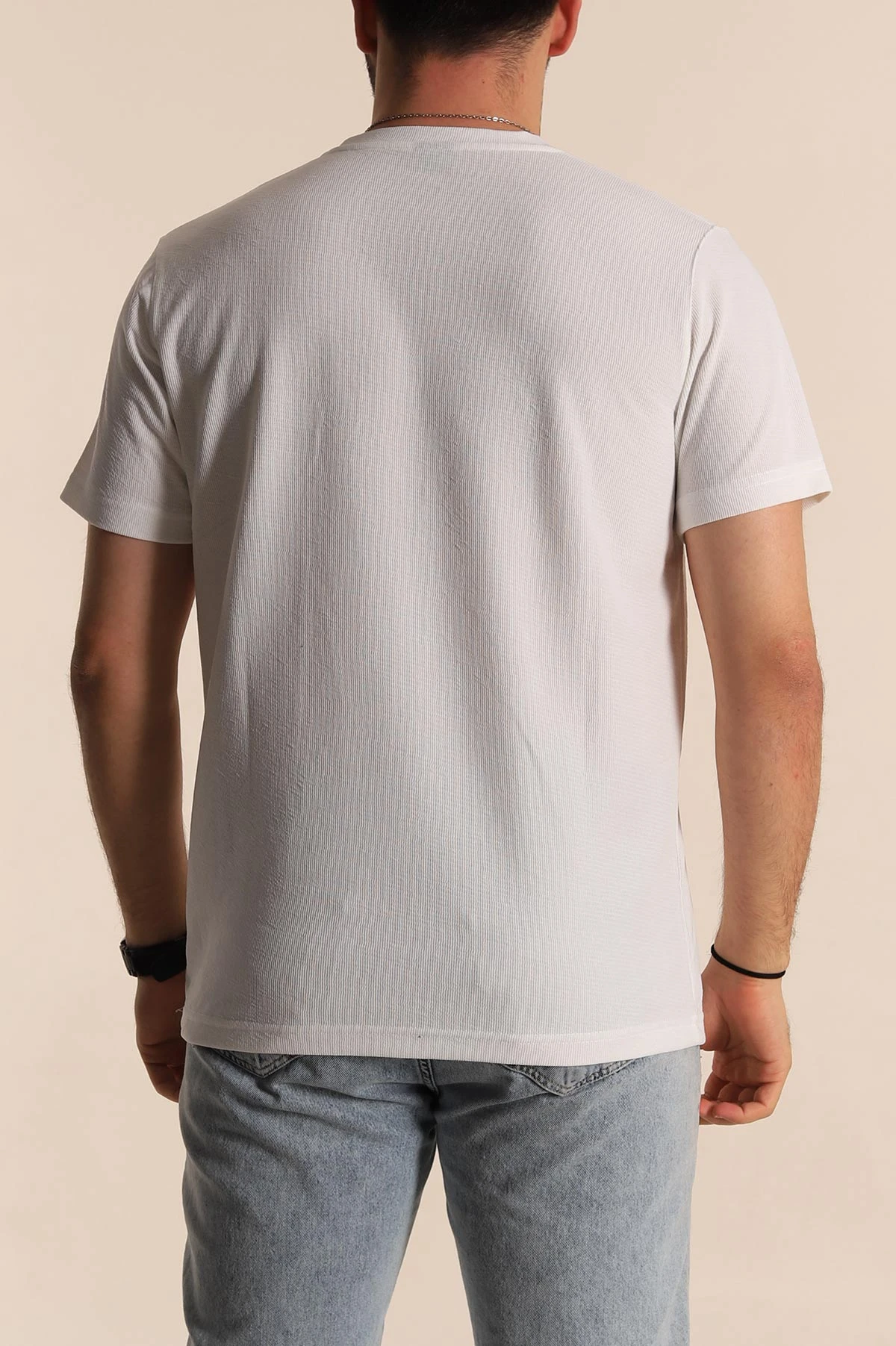 Beyaz Slim fit Desenli Yazı Detay Erkek Tişört 268629