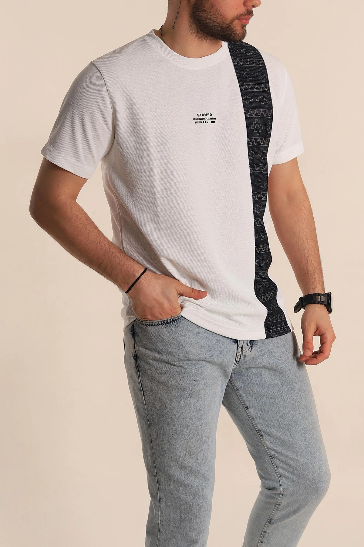 Beyaz Slim fit Desenli Yazı Detay Erkek Tişört 268629